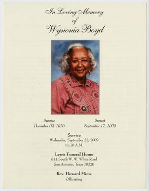 Primary view of object titled '[Funeral Program for Wynonia Boyd, September 23, 2009]'.