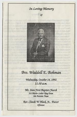 [Funeral Program for Waddell E. Bohman, October 14, 1992]