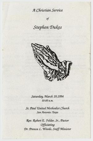 [Funeral Program for Stephen Dukes, March 19, 1994]