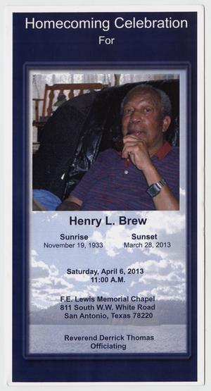 Primary view of object titled '[Funeral Program for Henry L. Brew, April 6, 2013]'.