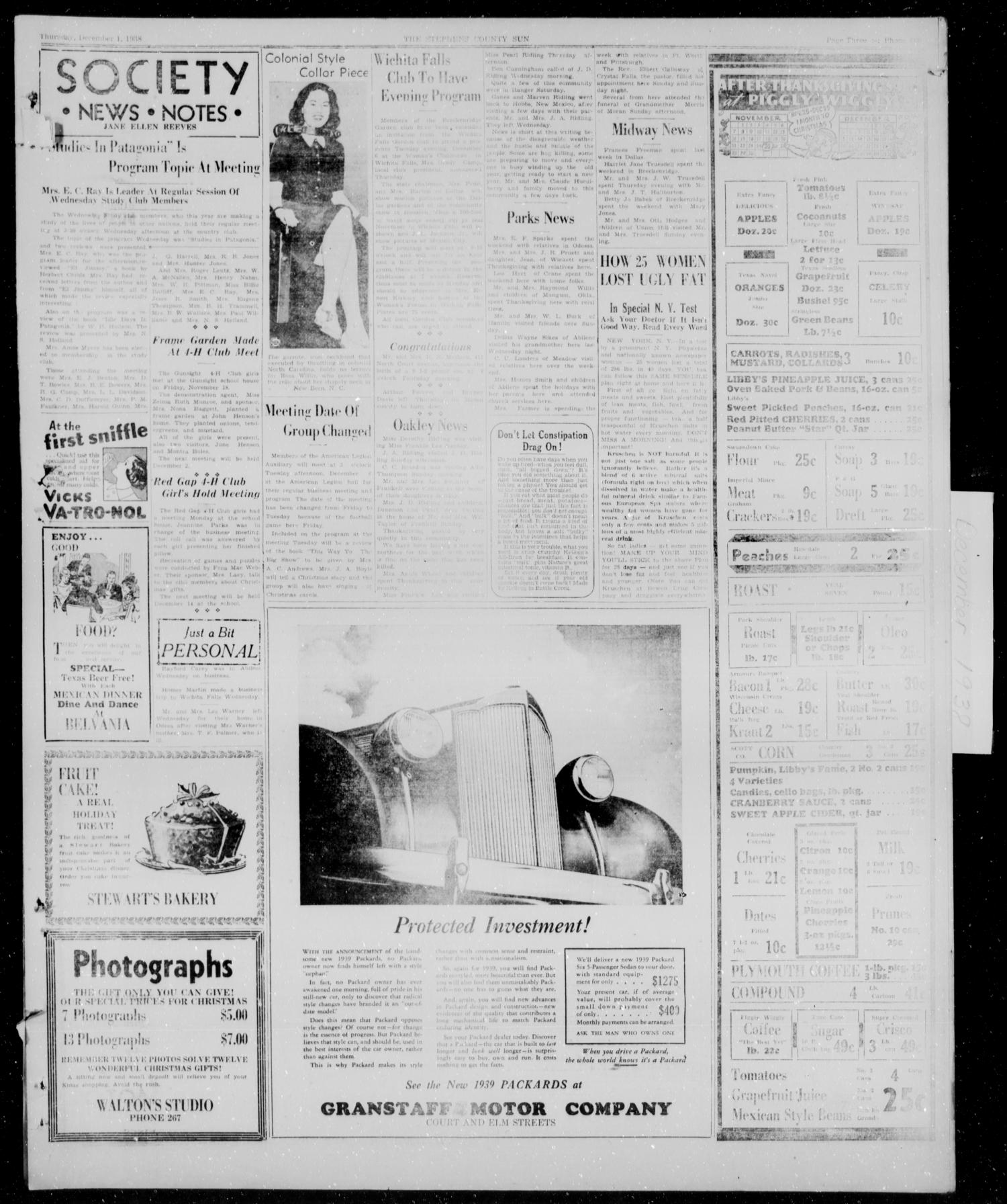 Stephens County Sun (Breckenridge, Tex.), Vol. 9, No. 22, Ed. 1, Thursday, December 1, 1938
                                                
                                                    [Sequence #]: 3 of 8
                                                