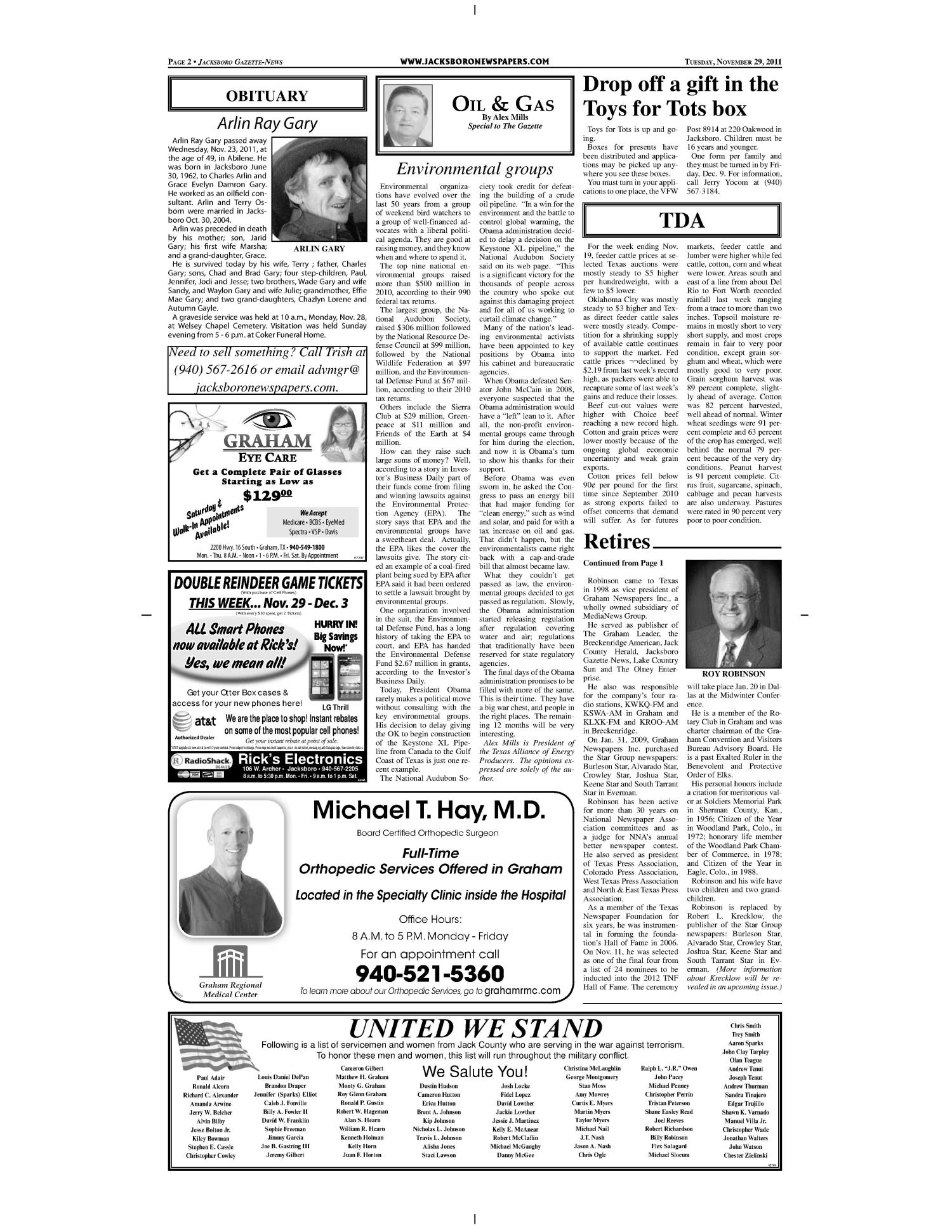 Jacksboro Gazette-News (Jacksboro, Tex.), Vol. 132, No. 25, Ed. 1 Tuesday, November 29, 2011
                                                
                                                    [Sequence #]: 2 of 10
                                                