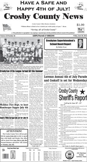Crosby County News (Ralls, Tex.), Vol. 125, No. 26, Ed. 1 Friday, June 29, 2012