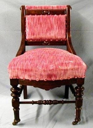 [Mauve pink armless dining chair from front]