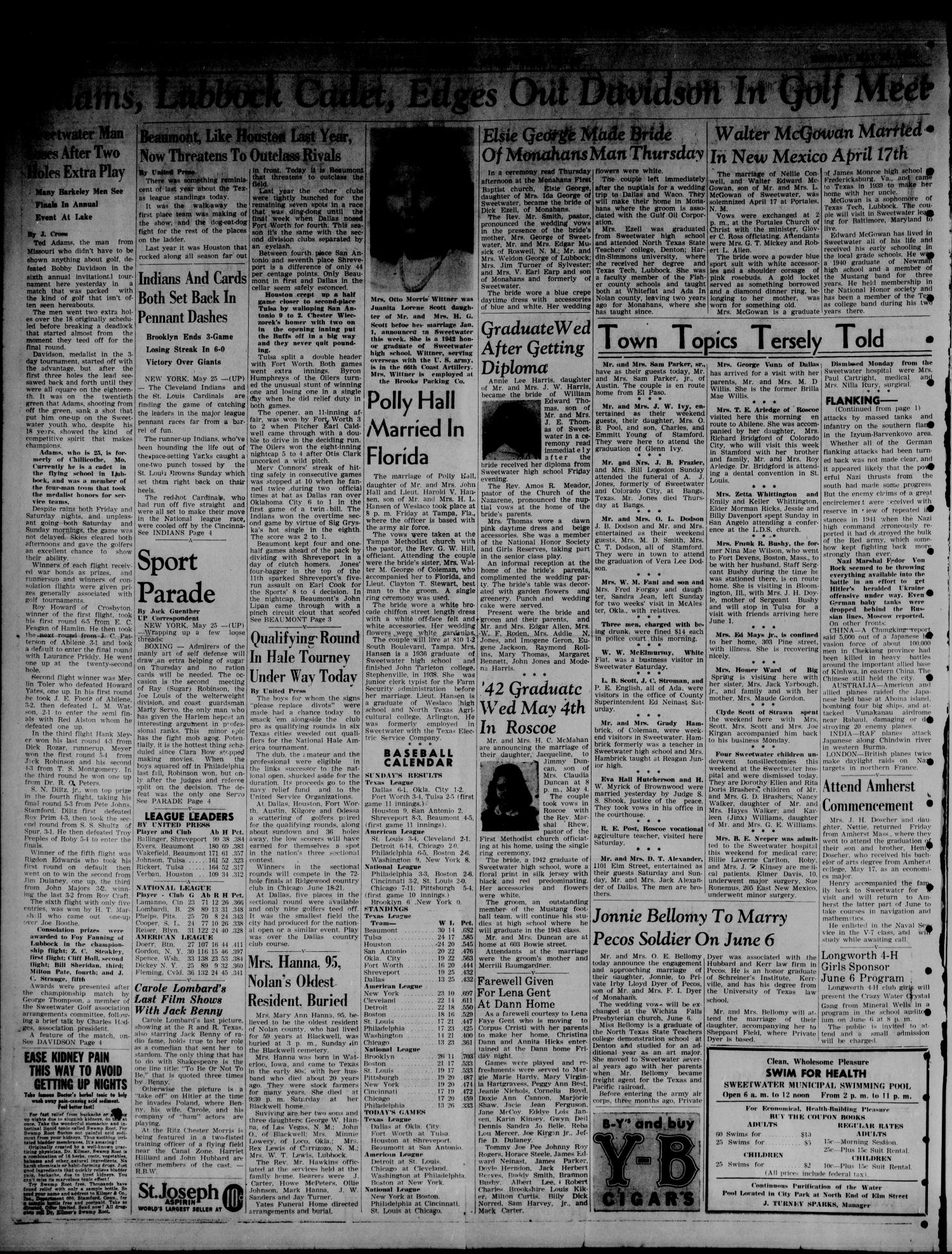 Sweetwater Reporter (Sweetwater, Tex.), Vol. 45, No. 255, Ed. 1 Monday, May 25, 1942
                                                
                                                    [Sequence #]: 2 of 6
                                                