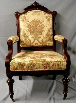 [Silk cream-colored parlor chair with arms]