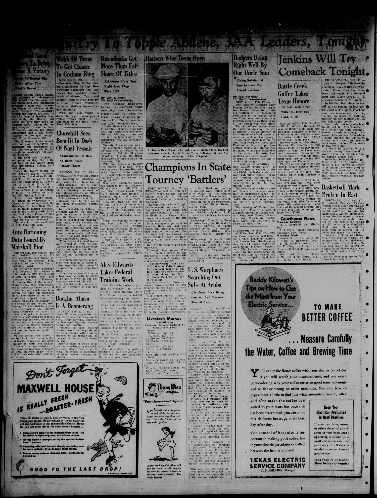 Sweetwater Reporter (Sweetwater, Tex.), Vol. 45, No. 212, Ed. 1 Tuesday, February 17, 1942
                                                
                                                    [Sequence #]: 2 of 6
                                                
