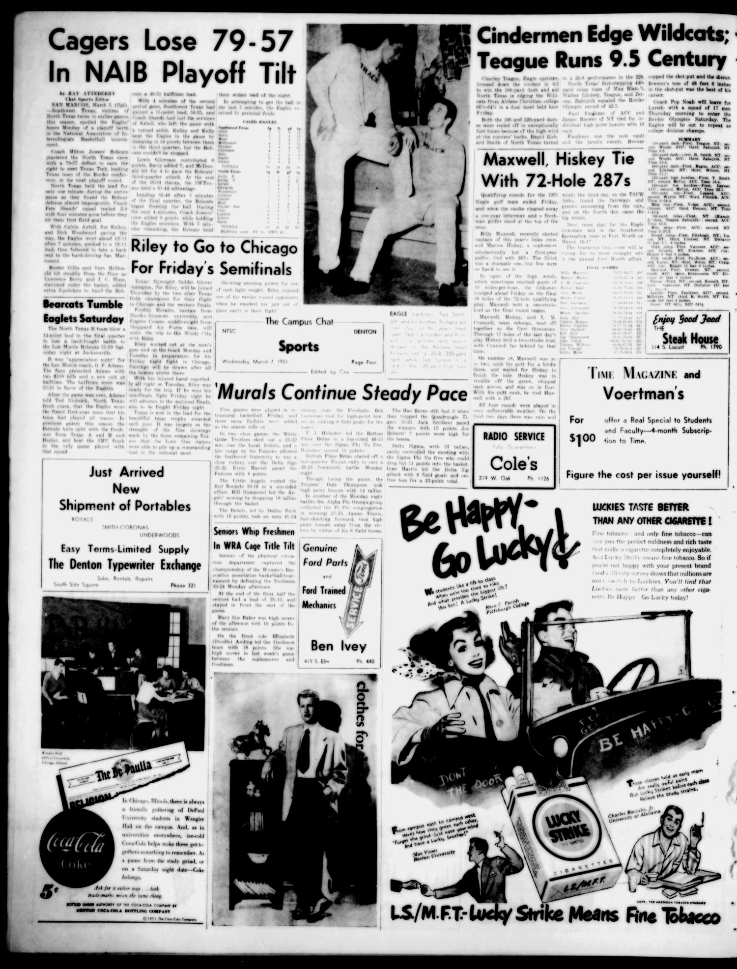 The Campus Chat (Denton, Tex.), Vol. 34, No. 35, Ed. 1 Wednesday, March 7, 1951
                                                
                                                    [Sequence #]: 4 of 4
                                                