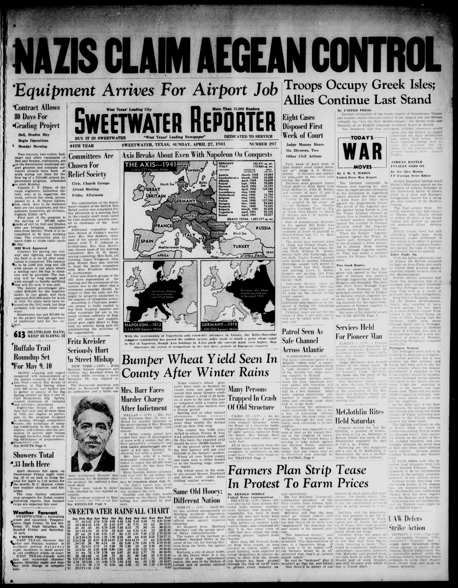 Sweetwater Reporter (Sweetwater, Tex.), Vol. 44, No. 297, Ed. 1 Sunday, April 27, 1941
                                                
                                                    [Sequence #]: 1 of 22
                                                