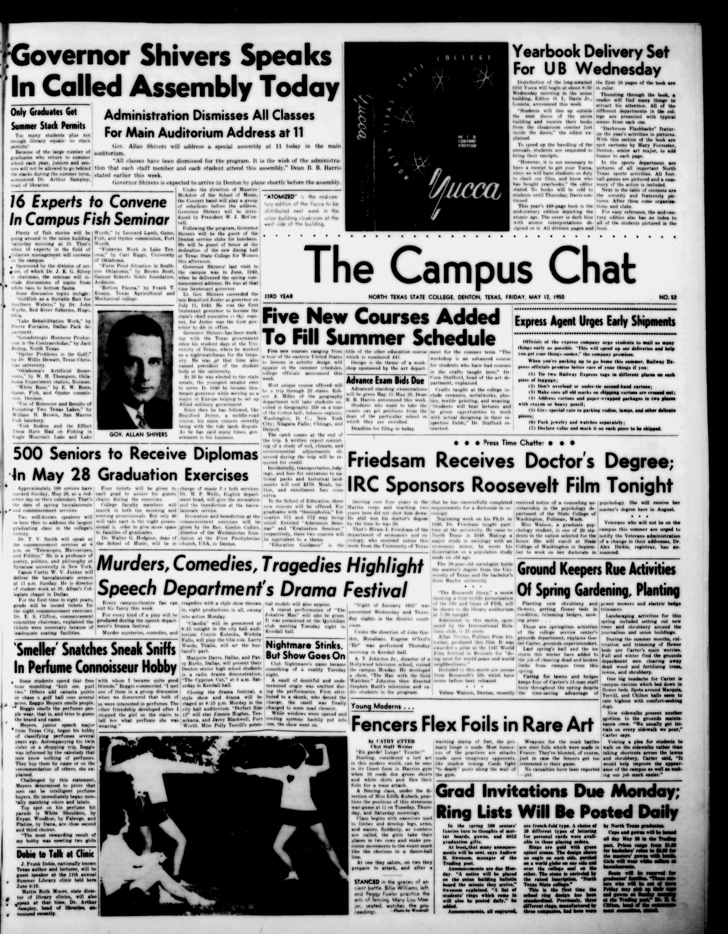 The Campus Chat (Denton, Tex.), Vol. 33, No. 52, Ed. 1 Friday, May 12, 1950
                                                
                                                    [Sequence #]: 1 of 4
                                                