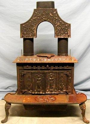Primary view of object titled '[Victorian cast-iron parlor stove]'.