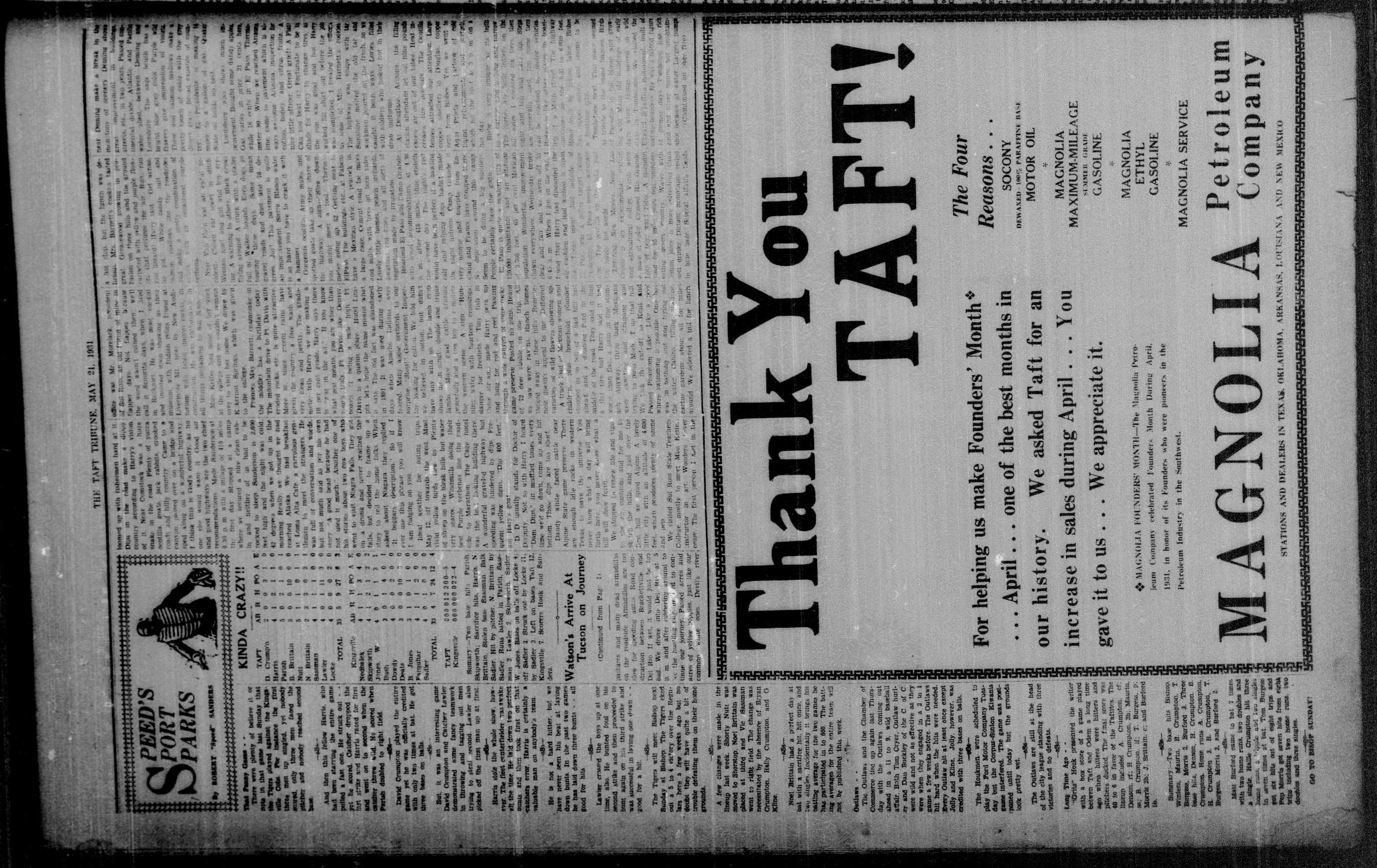 The Taft Tribune (Taft, Tex.), Vol. 11, No. 3, Ed. 1 Thursday, May 21, 1931
                                                
                                                    [Sequence #]: 2 of 6
                                                