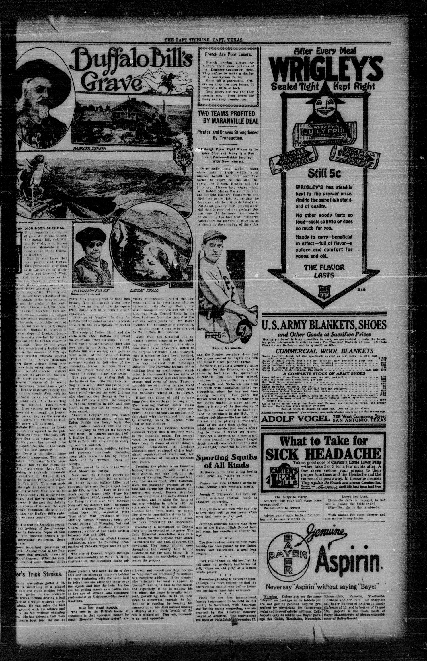 The Taft Tribune Taft Tex Vol 1 No 22 Ed 1 Thursday September 29 1921 Page 7 Of 8 The Portal To Texas History