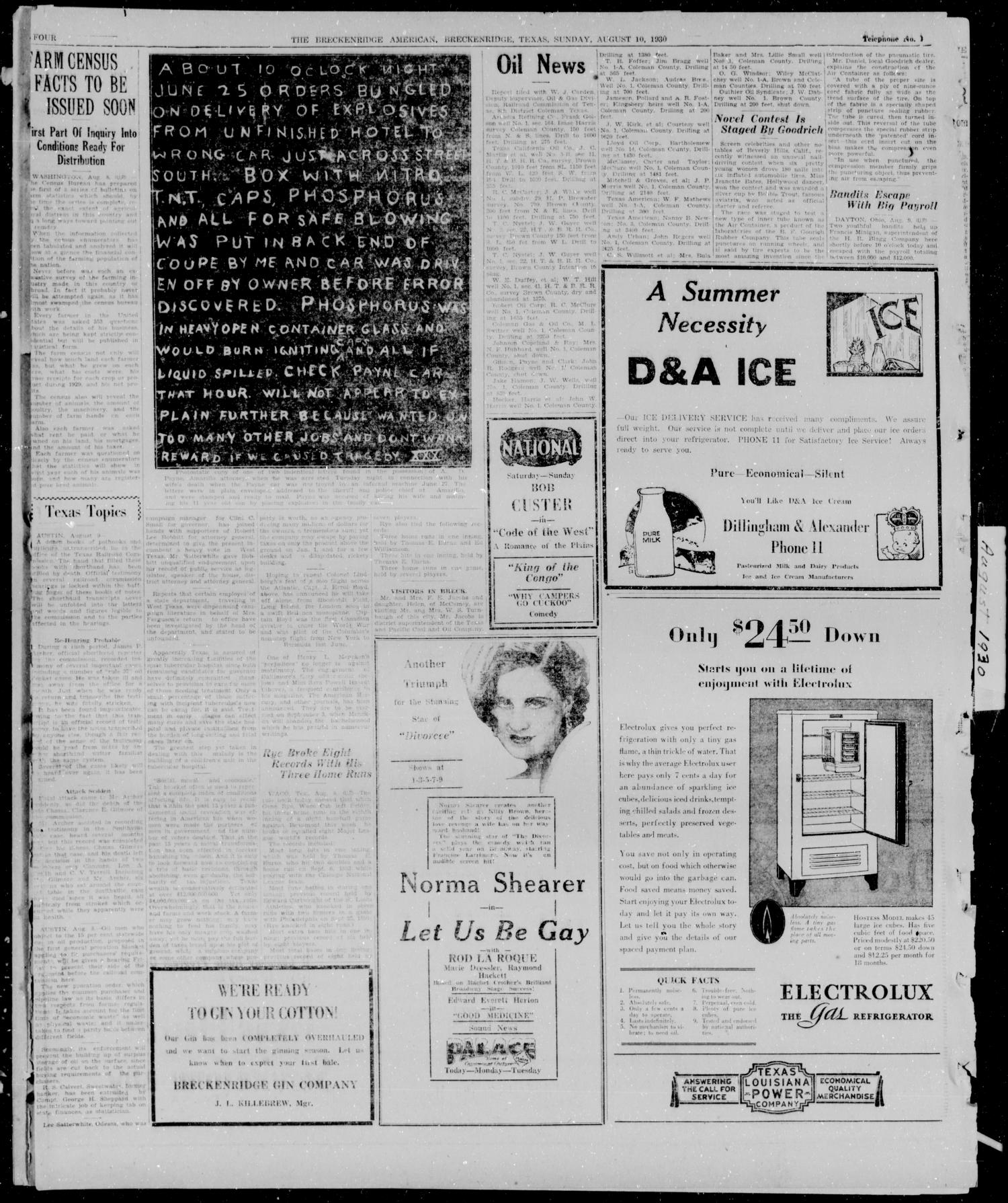 The Breckenridge American (Breckenridge, Tex.), Vol. 10, No. 216, Ed. 1, Sunday, August 10, 1930
                                                
                                                    [Sequence #]: 4 of 12
                                                
