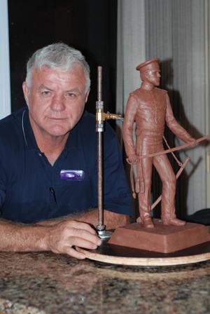 Primary view of object titled '[Man Next to Mini Sculpture #2]'.