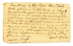 Primary view of object titled '[Agreement for sale of Boston, an enslaved man, in Connecticut]'.