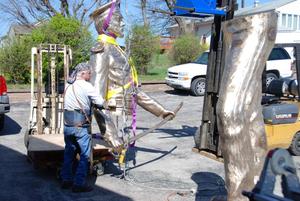Primary view of object titled '[Attaching a Statue to a Forklift #3]'.