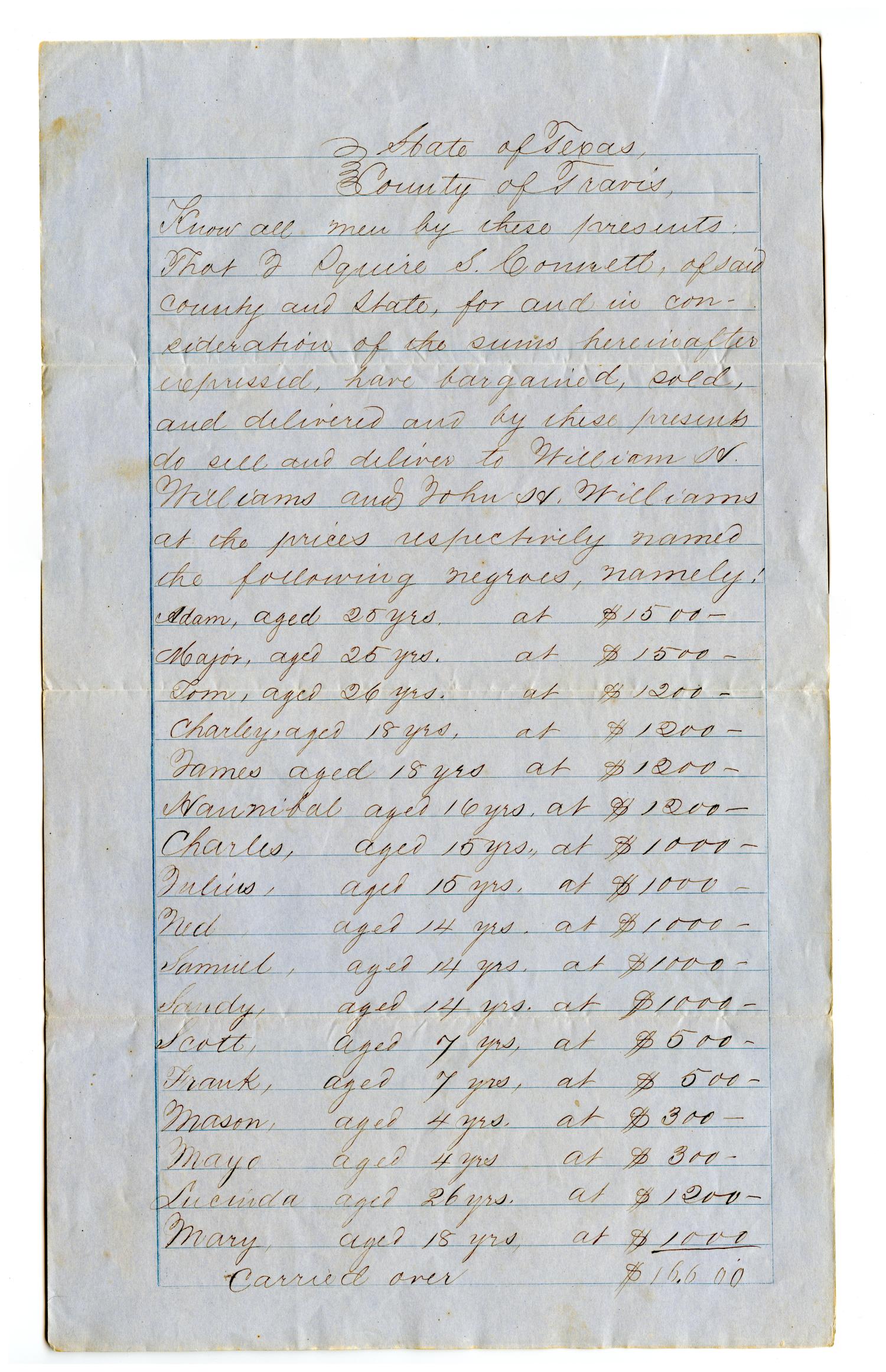 [Agreement for Sale of Multiple Enslaved People]
                                                
                                                    [Sequence #]: 1 of 5
                                                