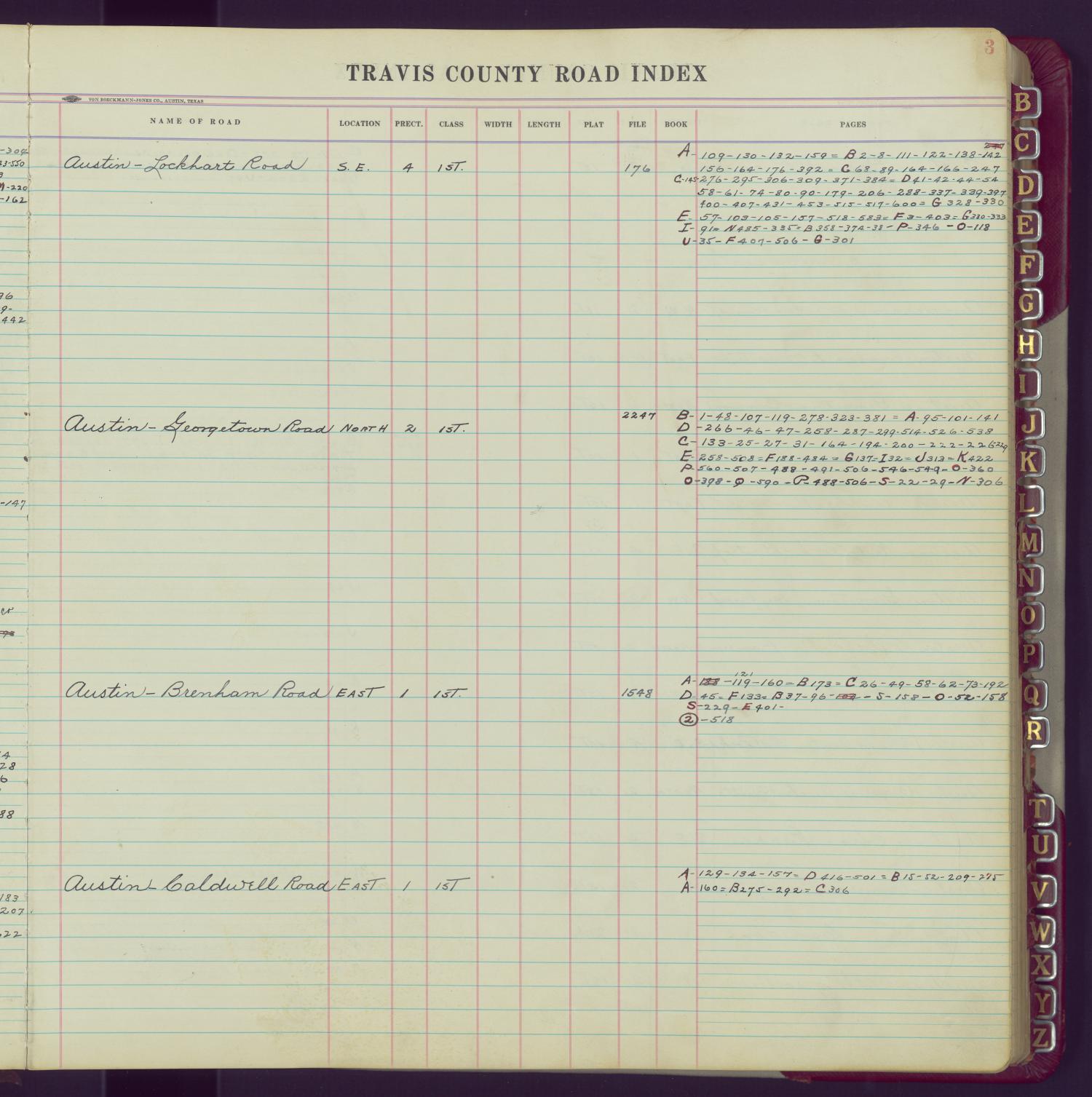 Travis County Clerk Records: Commissioners Court Road Index Page 3