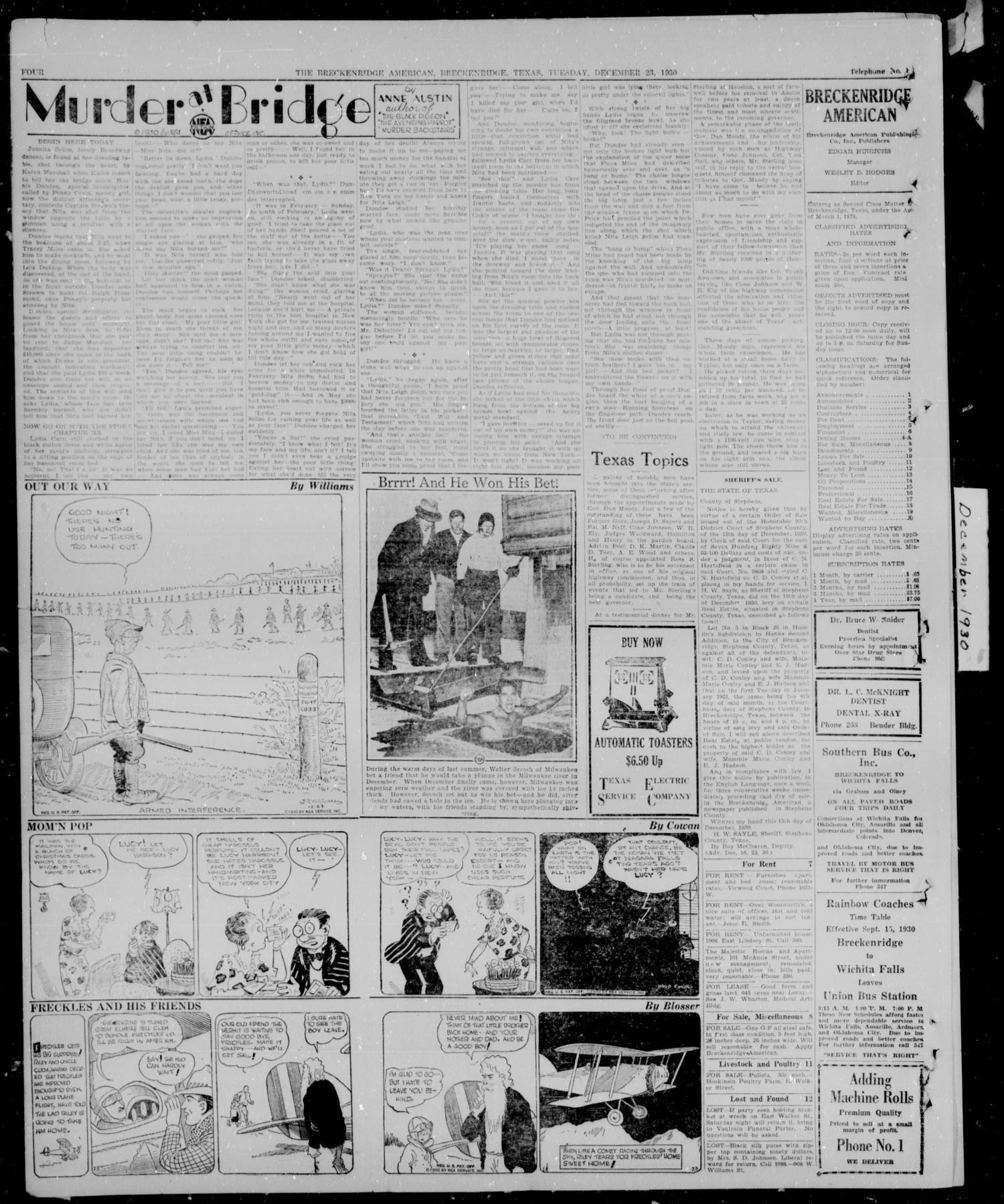 The Breckenridge American (Breckenridge, Tex.), Vol. 11, No. 20, Ed. 1, Tuesday, December 23, 1930
                                                
                                                    [Sequence #]: 4 of 6
                                                