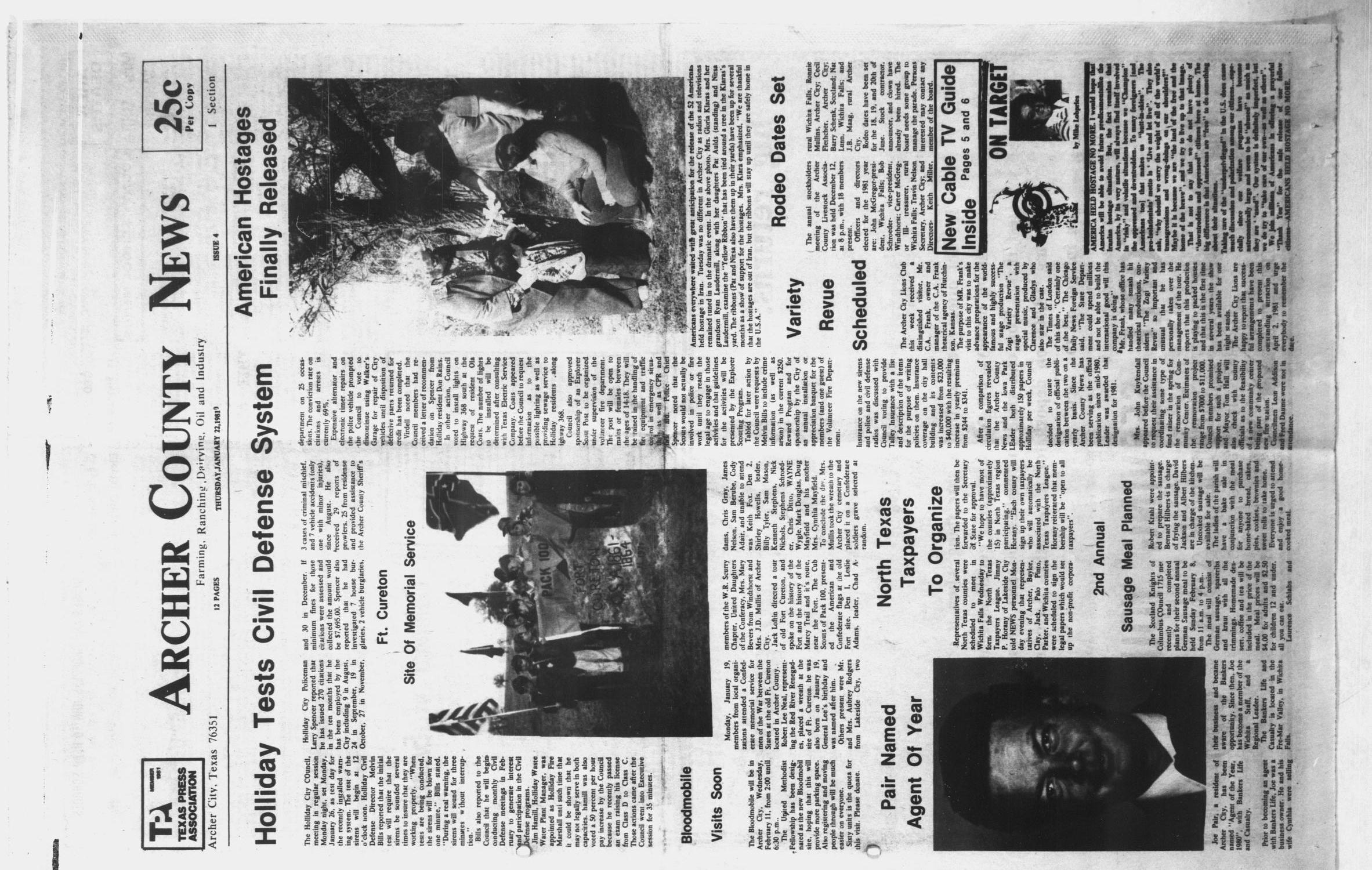 Archer County News (Archer City, Tex.), No. 4, Ed. 1 Thursday, January 22, 1981
                                                
                                                    [Sequence #]: 1 of 12
                                                