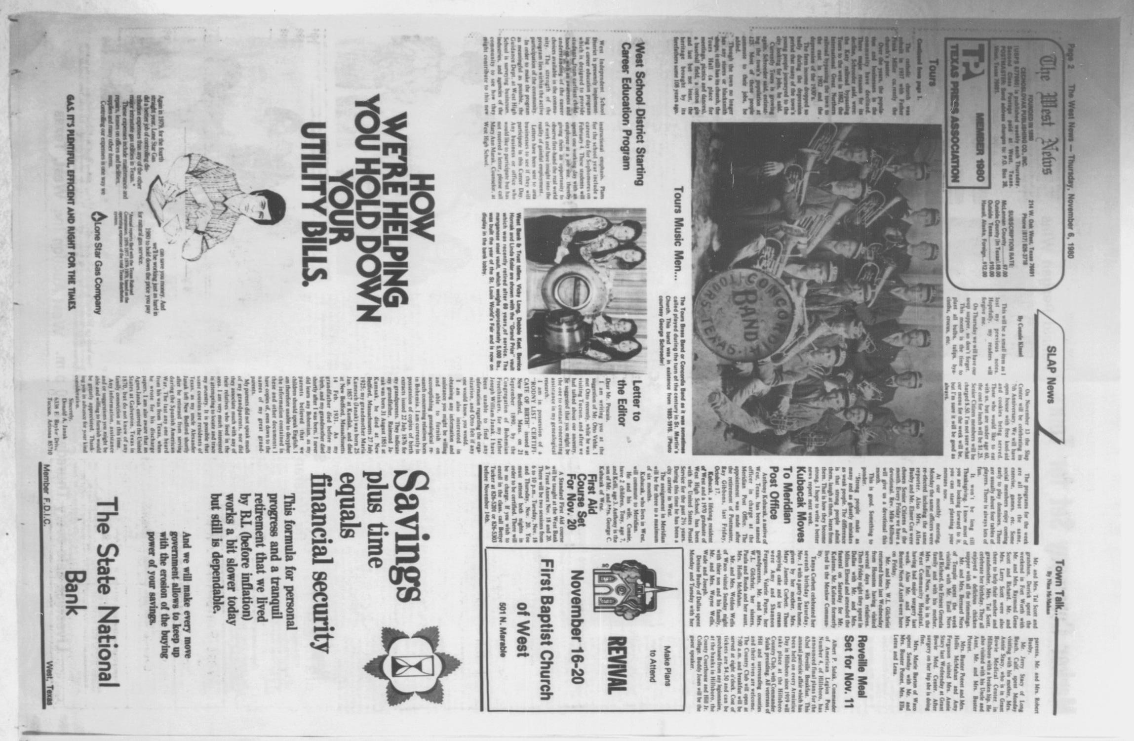 The West News (West, Tex.), Vol. 90, No. 44, Ed. 1 Thursday, November 6, 1980
                                                
                                                    [Sequence #]: 2 of 10
                                                