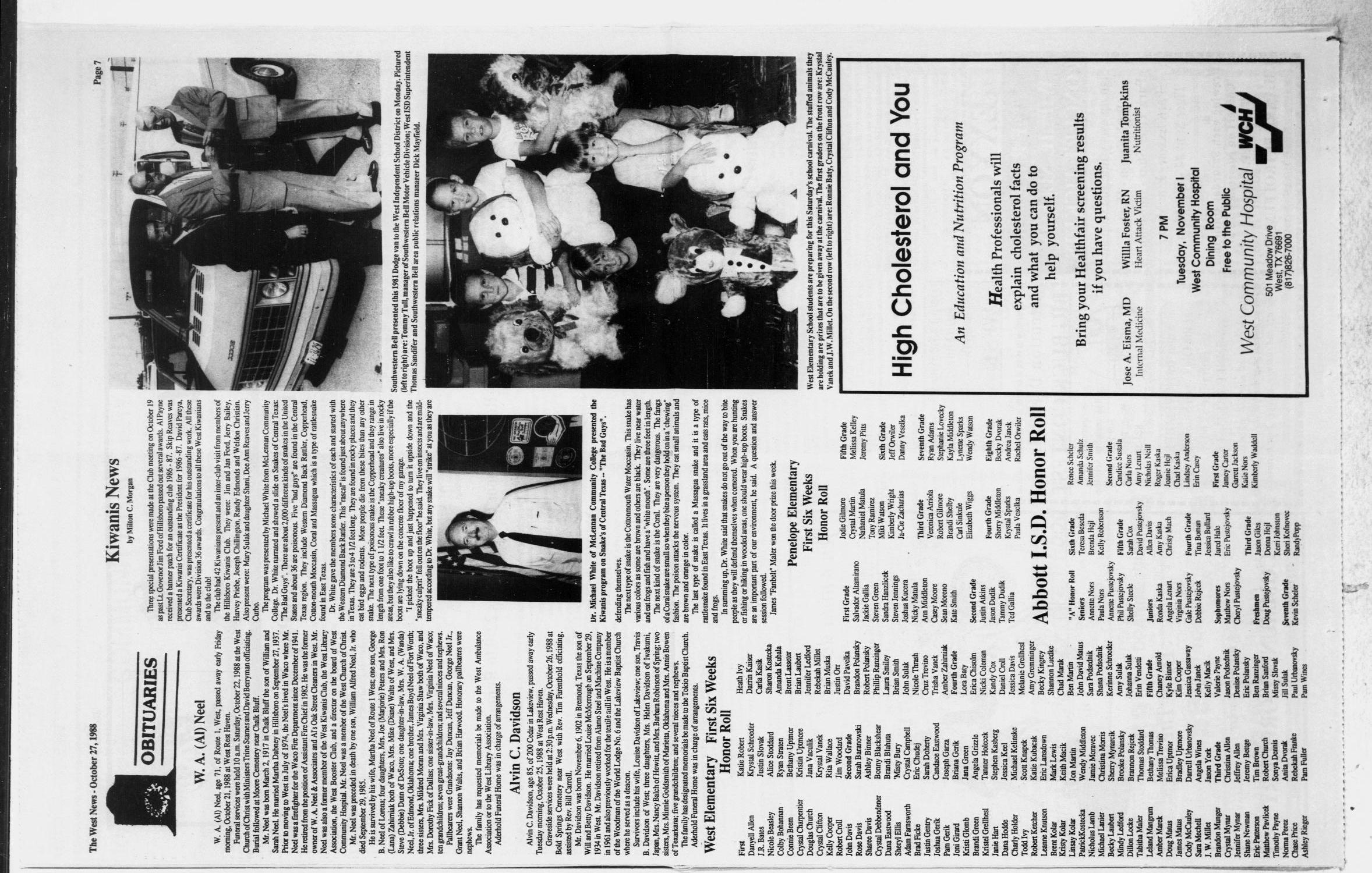 The West News (West, Tex.), Vol. 98, No. 42, Ed. 1 Thursday, October 27, 1988
                                                
                                                    [Sequence #]: 7 of 16
                                                