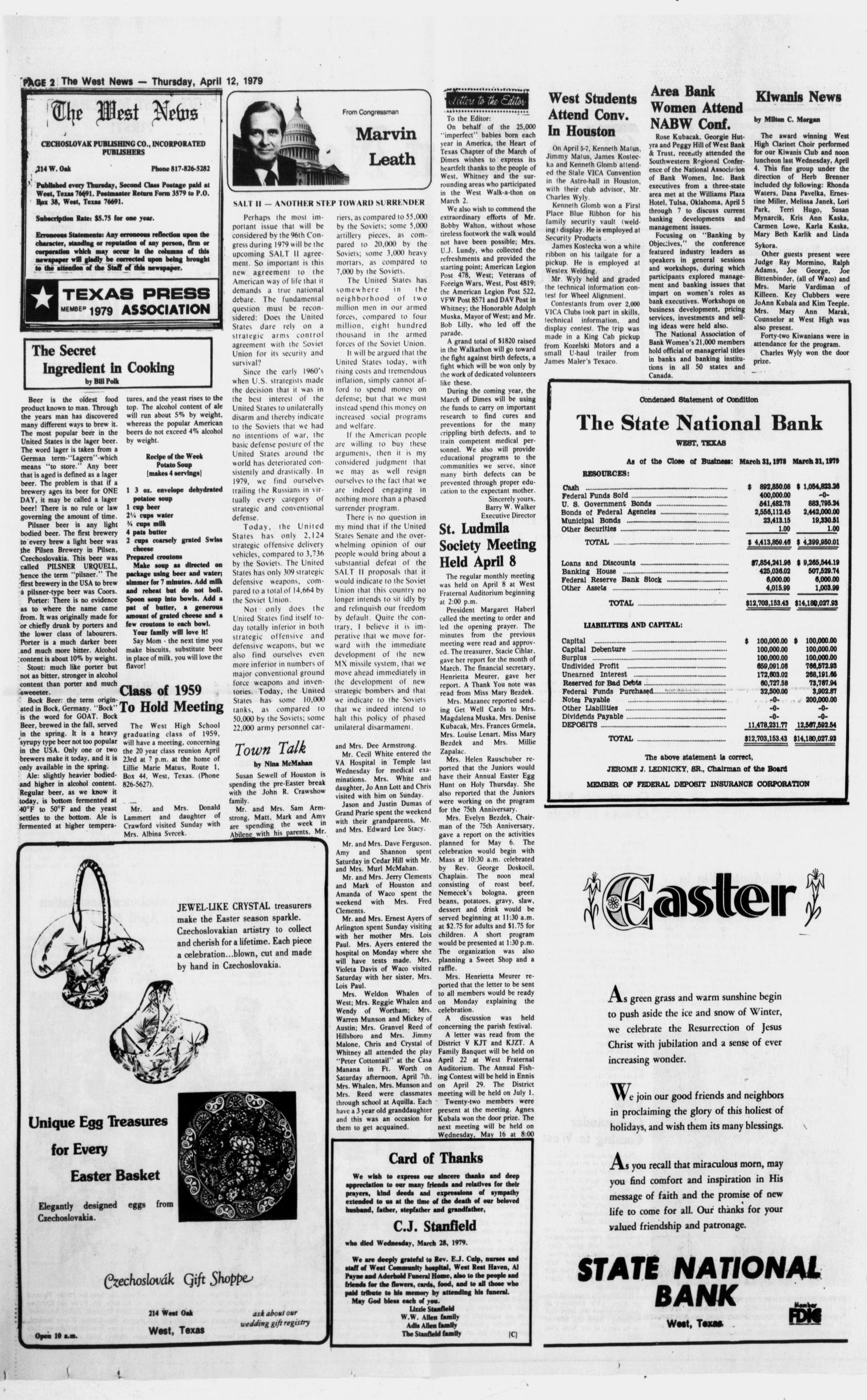 The West News (West, Tex.), Vol. 89, No. 15, Ed. 1 Thursday, April 12, 1979
                                                
                                                    [Sequence #]: 2 of 10
                                                