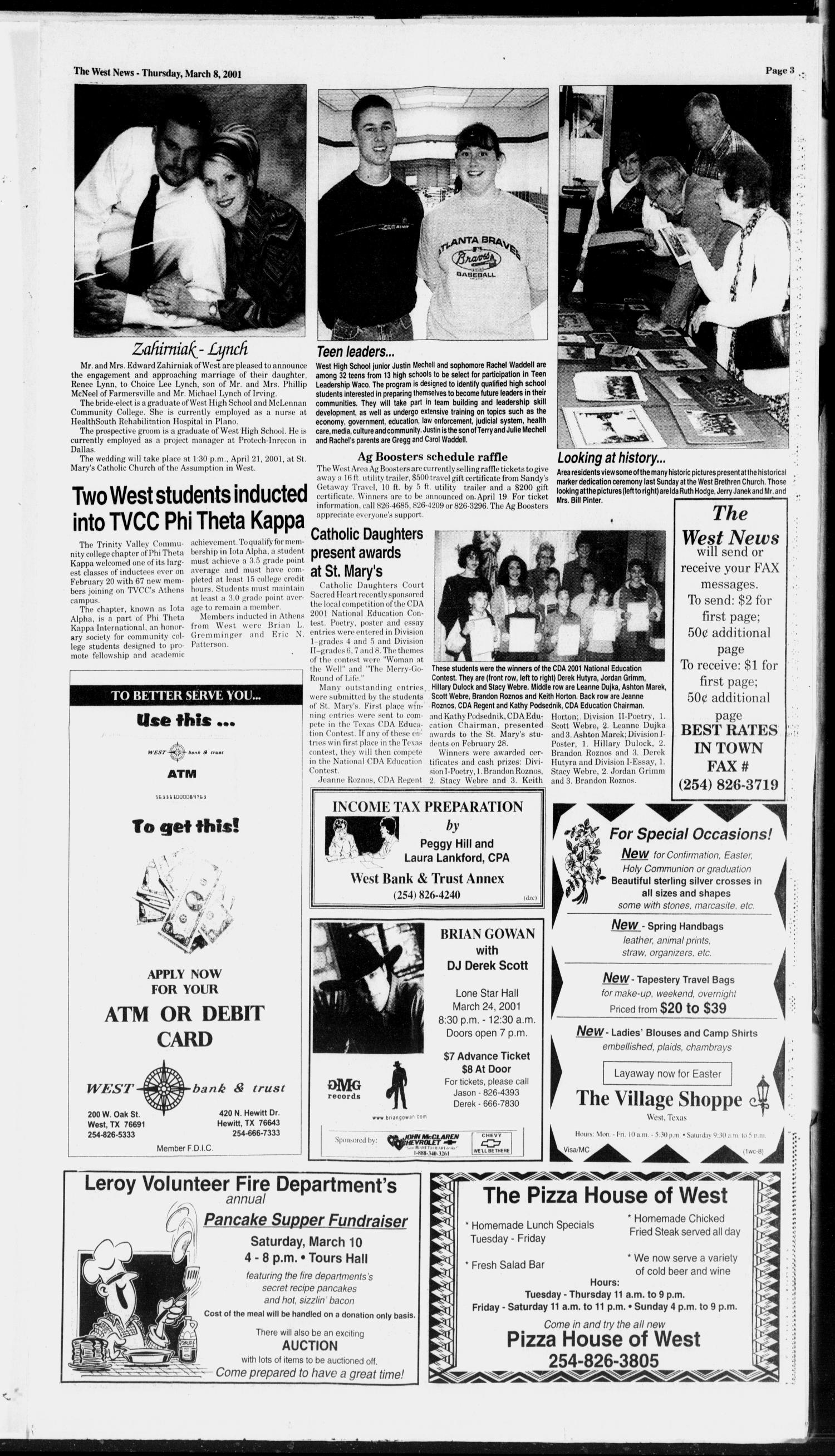 The West News (West, Tex.), Vol. 111, No. 10, Ed. 1 Thursday, March 8, 2001
                                                
                                                    [Sequence #]: 3 of 10
                                                