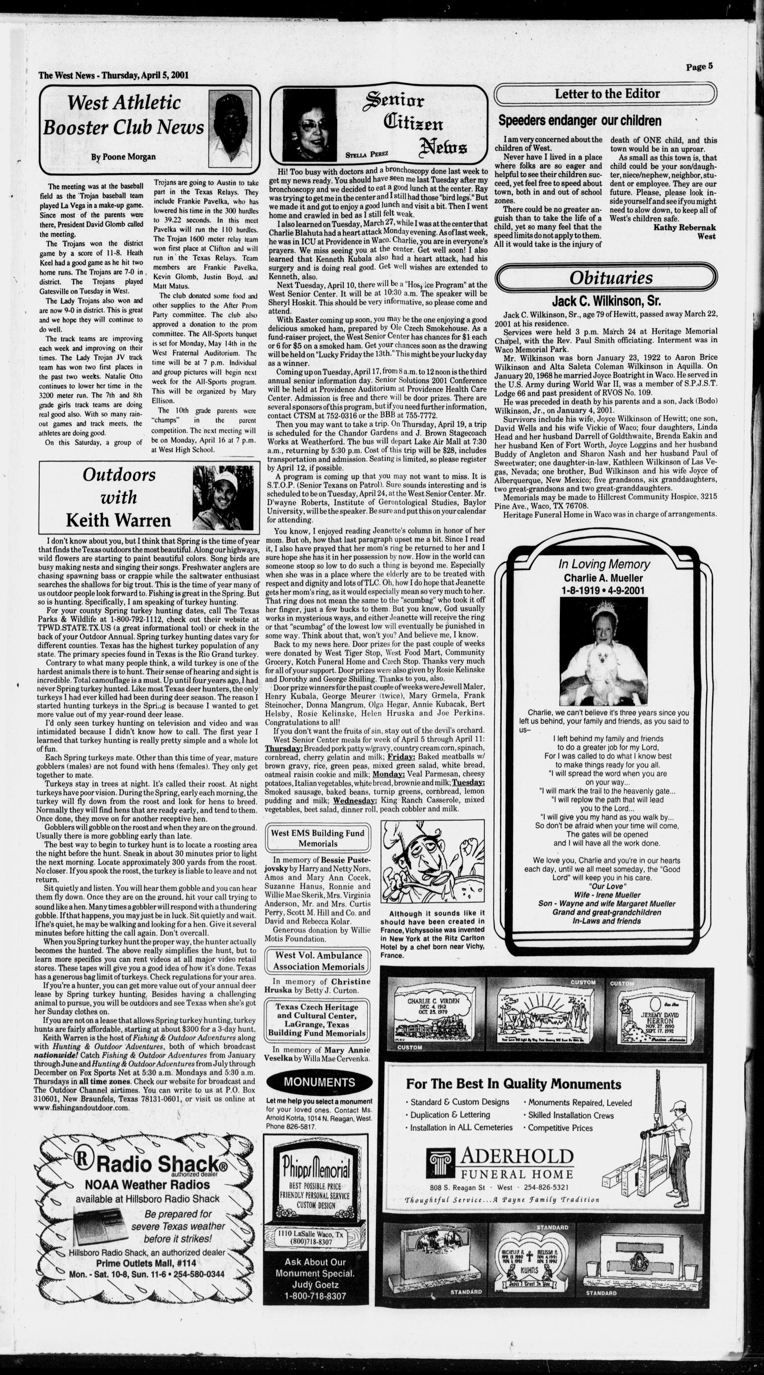The West News (West, Tex.), Vol. 111, No. 14, Ed. 1 Thursday, April 5, 2001
                                                
                                                    [Sequence #]: 5 of 12
                                                