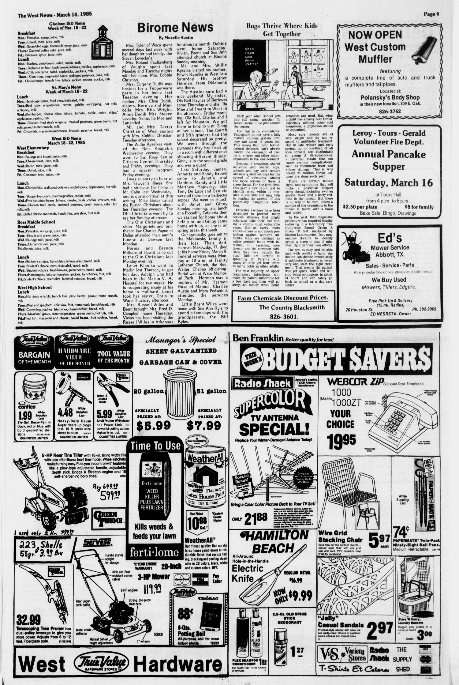 The West News (West, Tex.), Vol. 95, No. 11, Ed. 1 Thursday, March 14, 1985
                                                
                                                    [Sequence #]: 9 of 18
                                                