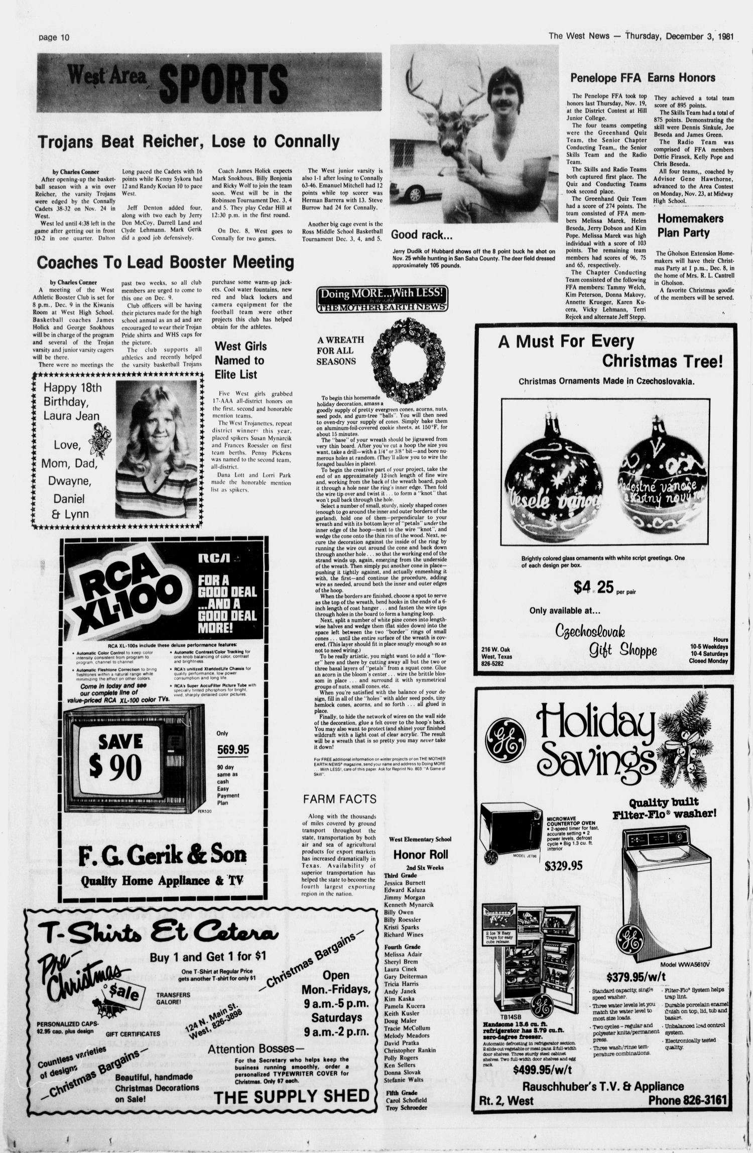 The West News (West, Tex.), Vol. 91, No. 49, Ed. 1 Thursday, December 3, 1981
                                                
                                                    [Sequence #]: 10 of 12
                                                