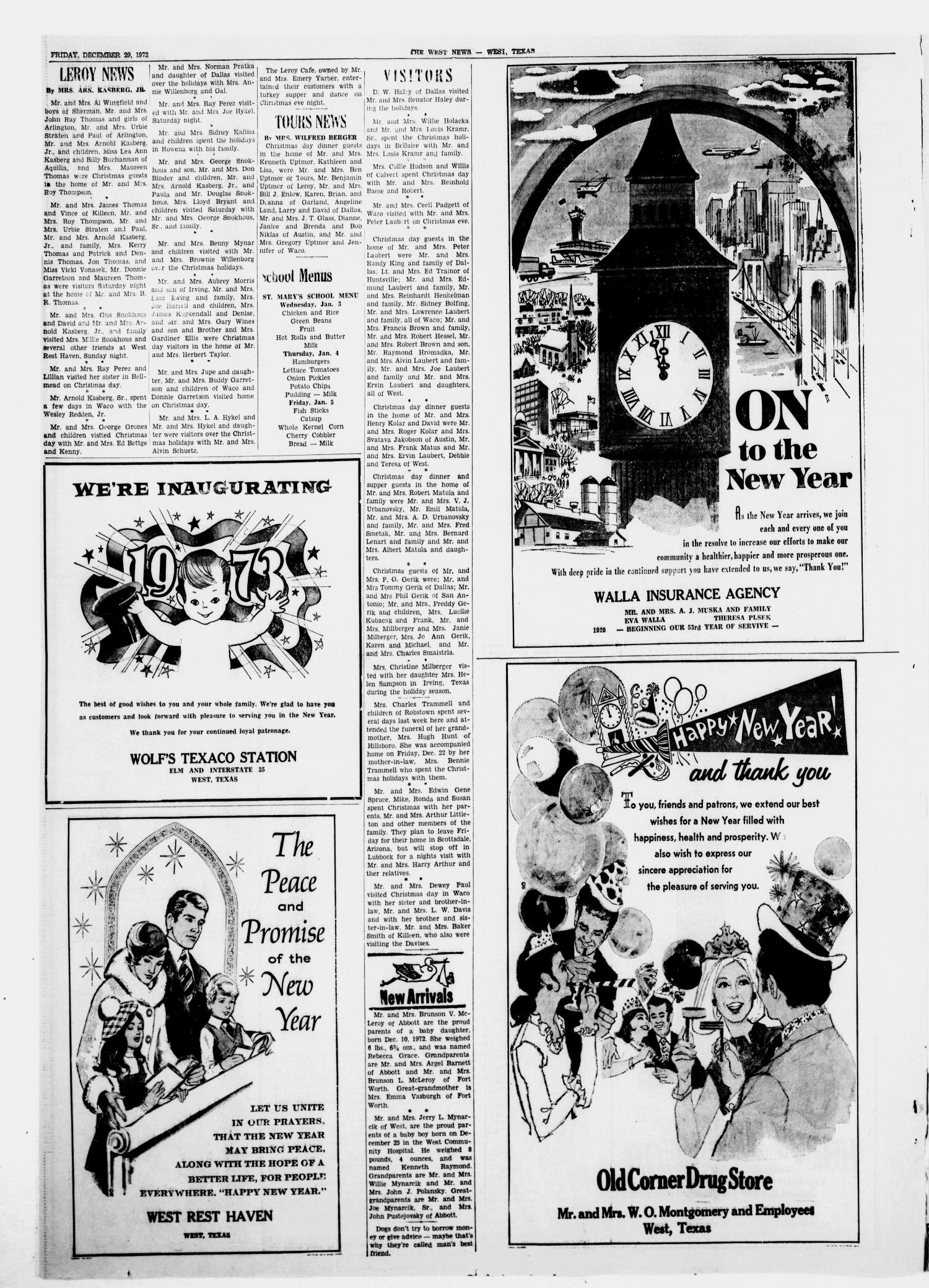 The West News (West, Tex.), Vol. 82, No. 37, Ed. 1 Friday, December 29, 1972
                                                
                                                    [Sequence #]: 4 of 8
                                                