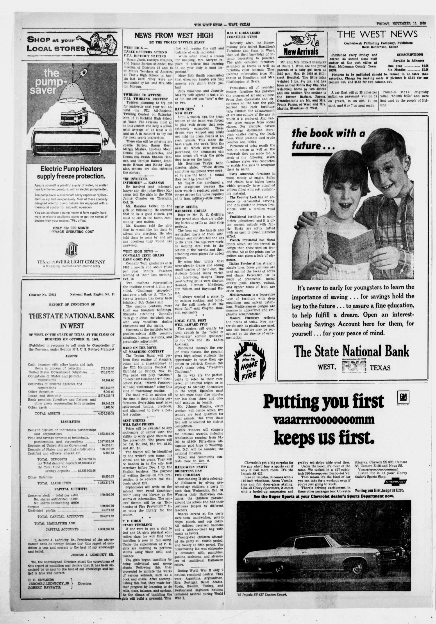 The West News (West, Tex.), Vol. 78, No. 30, Ed. 1 Friday, November 15, 1968
                                                
                                                    [Sequence #]: 4 of 8
                                                