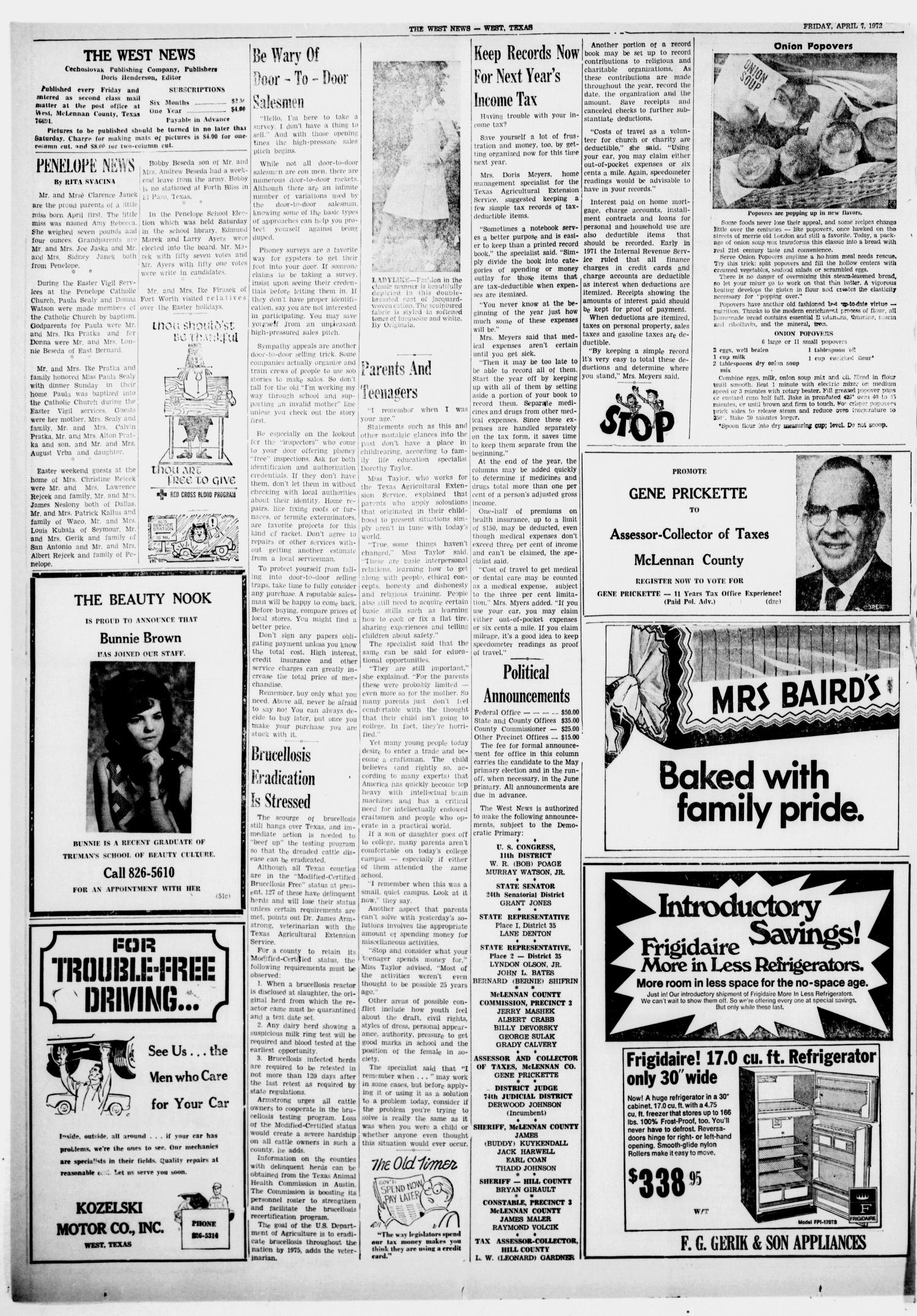 The West News (West, Tex.), Ed. 1 Friday, April 7, 1972
                                                
                                                    [Sequence #]: 4 of 8
                                                