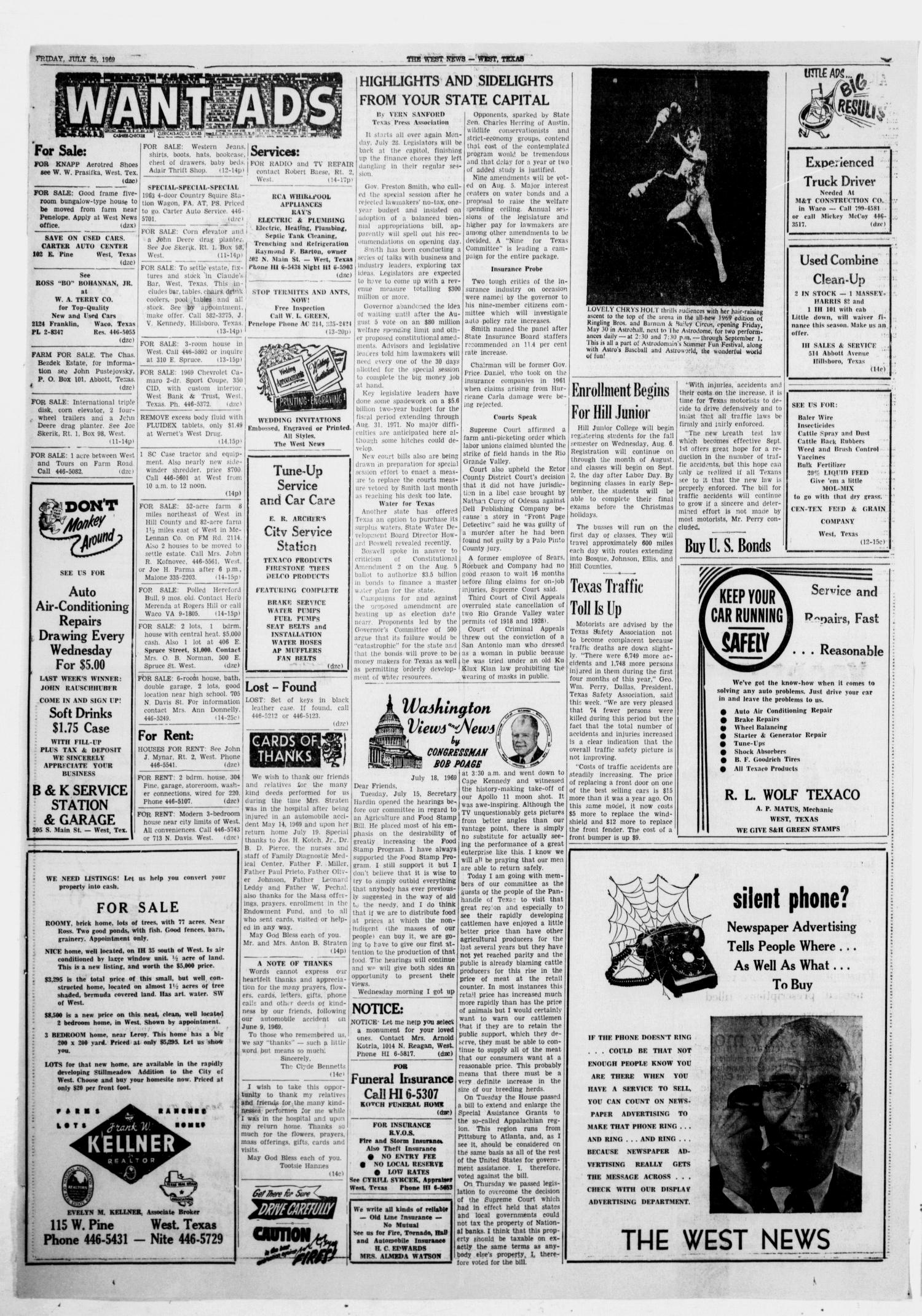 The West News (West, Tex.), Vol. 79, No. 14, Ed. 1 Friday, July 25, 1969
                                                
                                                    [Sequence #]: 8 of 8
                                                