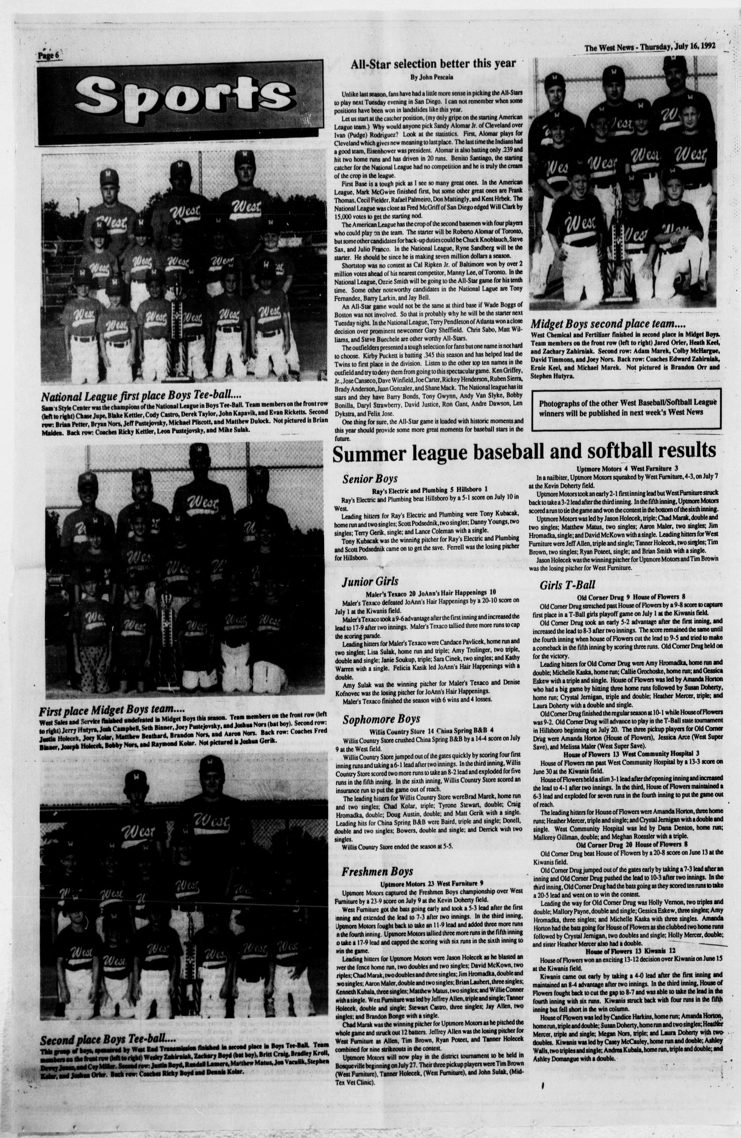 The West News (West, Tex.), Vol. 102, No. 28, Ed. 1 Thursday, July 16, 1992
                                                
                                                    [Sequence #]: 6 of 12
                                                