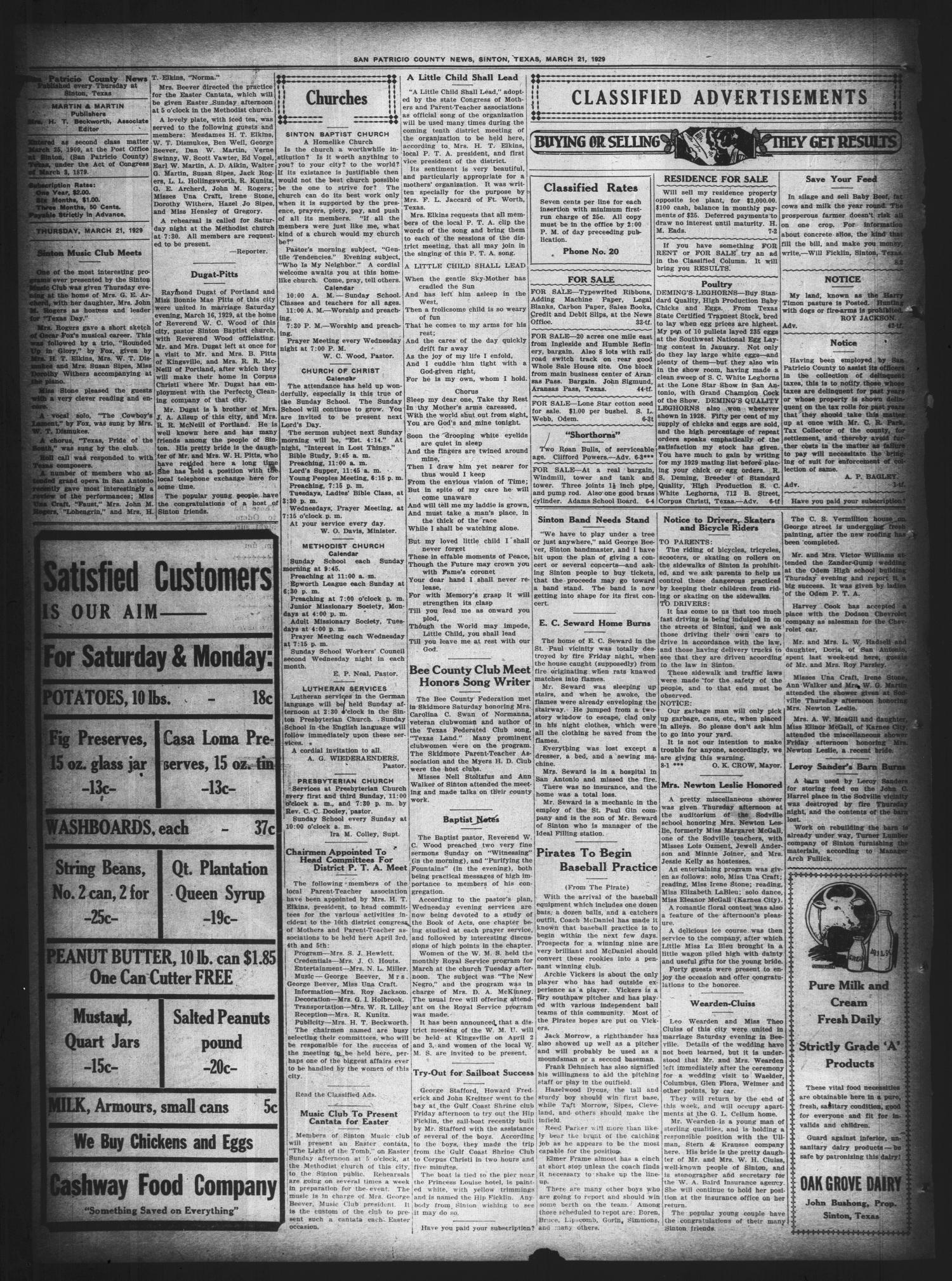 San Patricio County News (Sinton, Tex.), Vol. 21, No. 8, Ed. 1 Thursday, March 21, 1929
                                                
                                                    [Sequence #]: 4 of 8
                                                