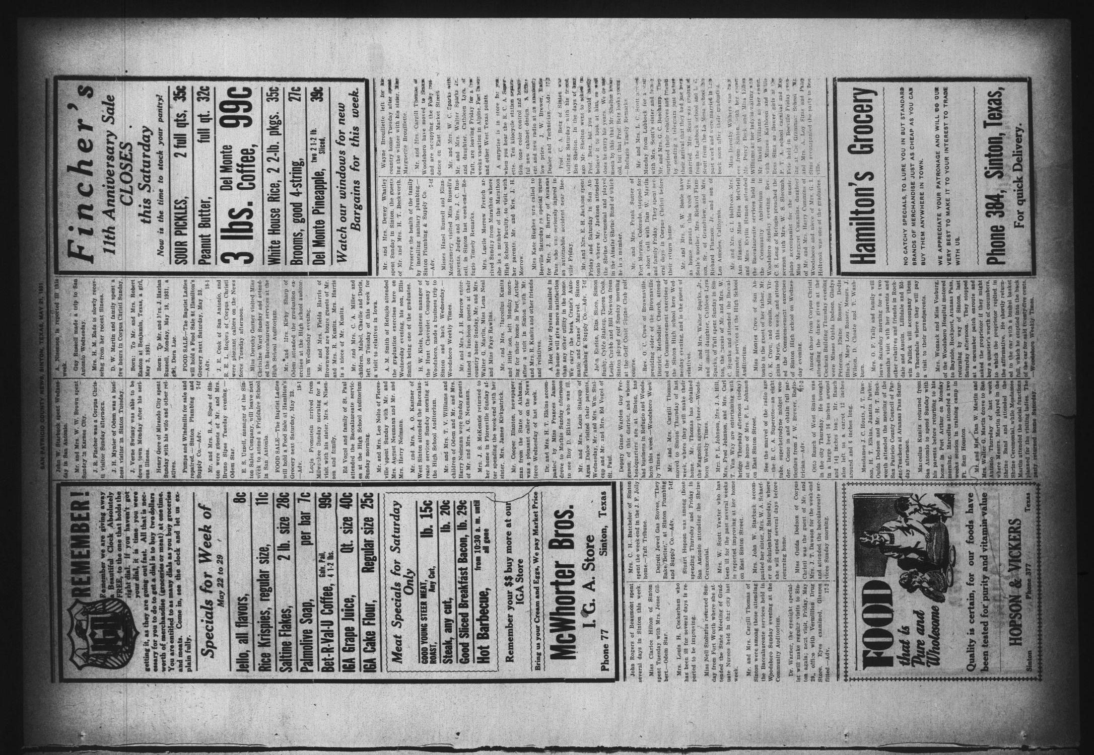 San Patricio County News (Sinton, Tex.), Vol. 23, No. 18, Ed. 1 Thursday, May 21, 1931
                                                
                                                    [Sequence #]: 5 of 8
                                                