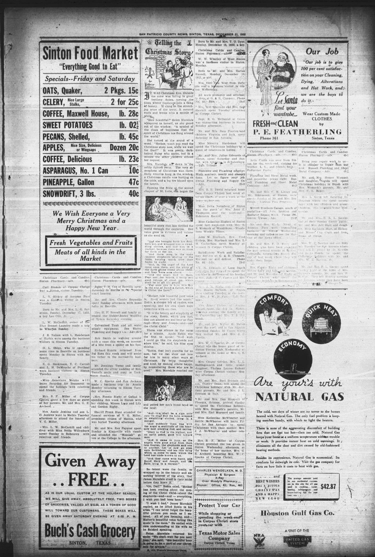San Patricio County News (Sinton, Tex.), Vol. 25, No. 49, Ed. 1 Thursday, December 21, 1933
                                                
                                                    [Sequence #]: 5 of 6
                                                