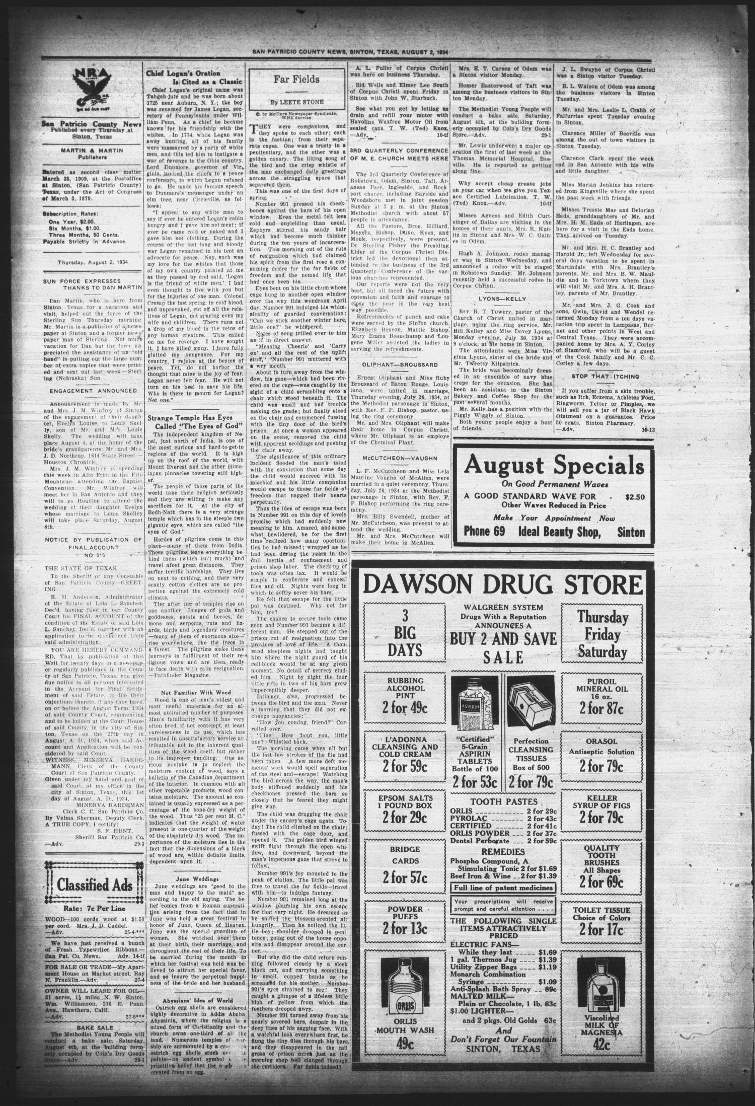 San Patricio County News (Sinton, Tex.), Vol. 26, No. 29, Ed. 1 Thursday, August 2, 1934
                                                
                                                    [Sequence #]: 2 of 6
                                                