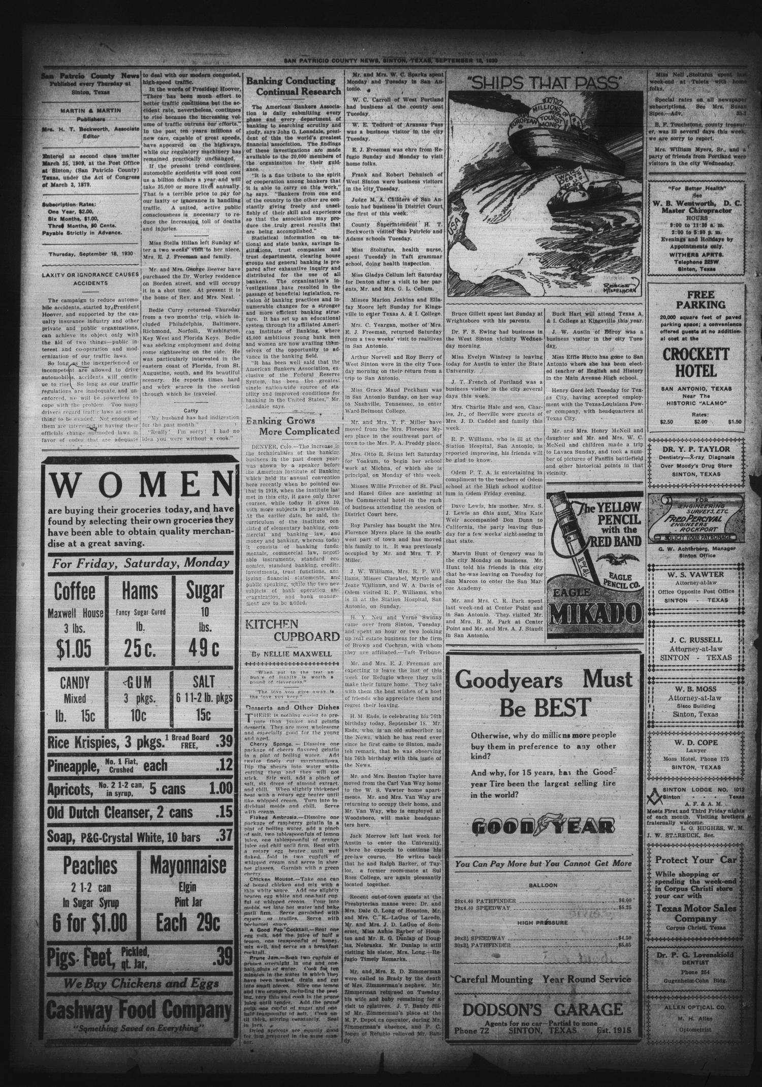 San Patricio County News (Sinton, Tex.), Vol. 22, No. 35, Ed. 1 Thursday, September 18, 1930
                                                
                                                    [Sequence #]: 4 of 8
                                                