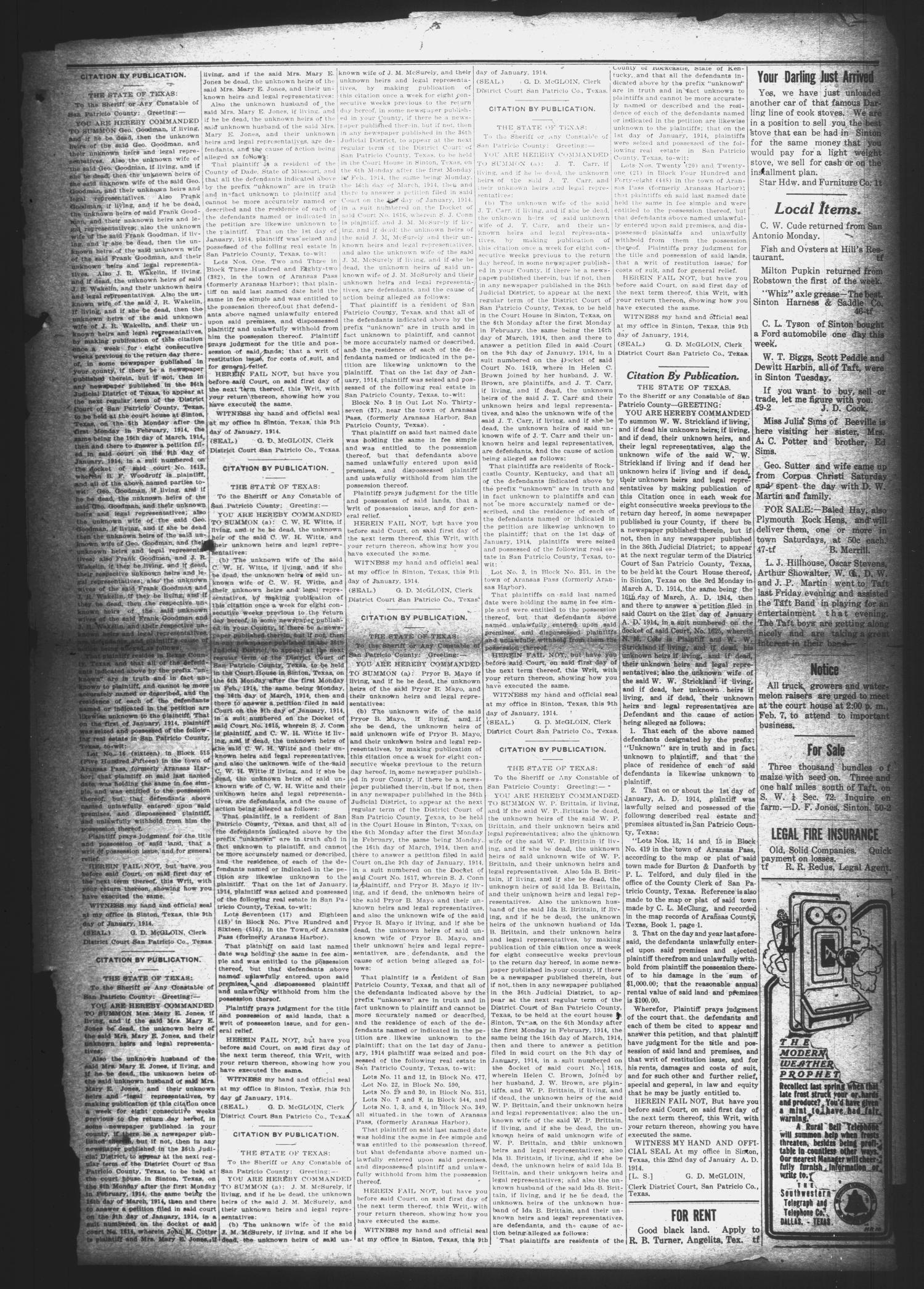 San Patricio County News (Sinton, Tex.), Vol. 5, No. 51, Ed. 1 Friday, February 6, 1914
                                                
                                                    [Sequence #]: 7 of 8
                                                