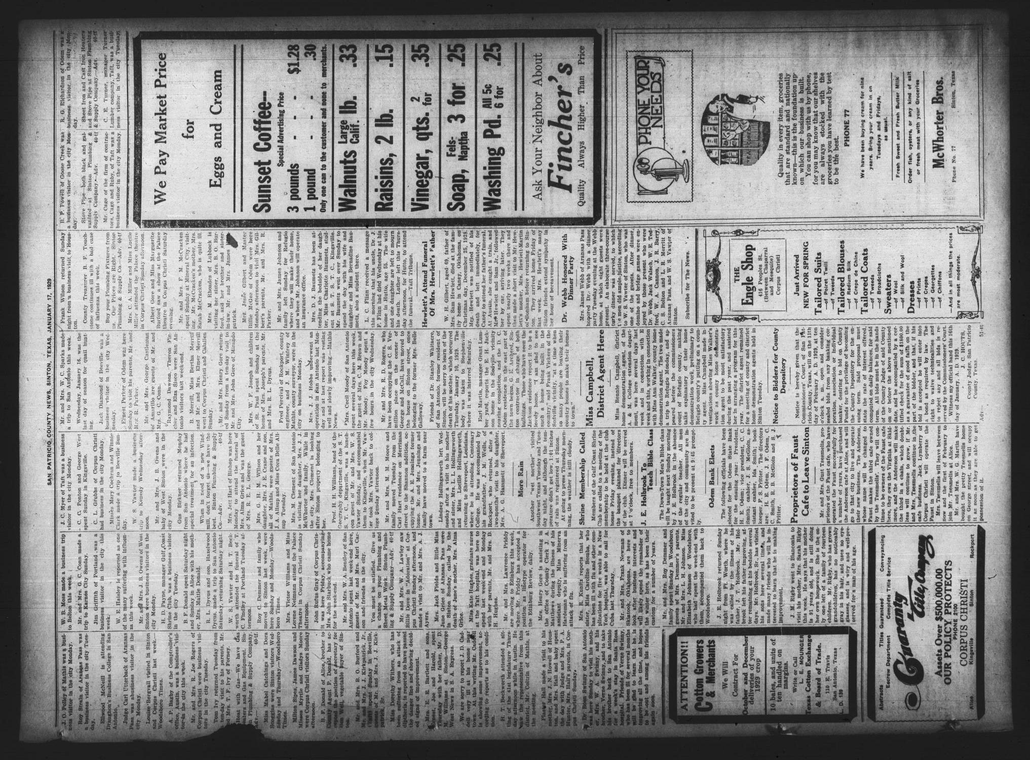San Patricio County News (Sinton, Tex.), Vol. 20, No. 51, Ed. 1 Thursday, January 17, 1929
                                                
                                                    [Sequence #]: 5 of 8
                                                