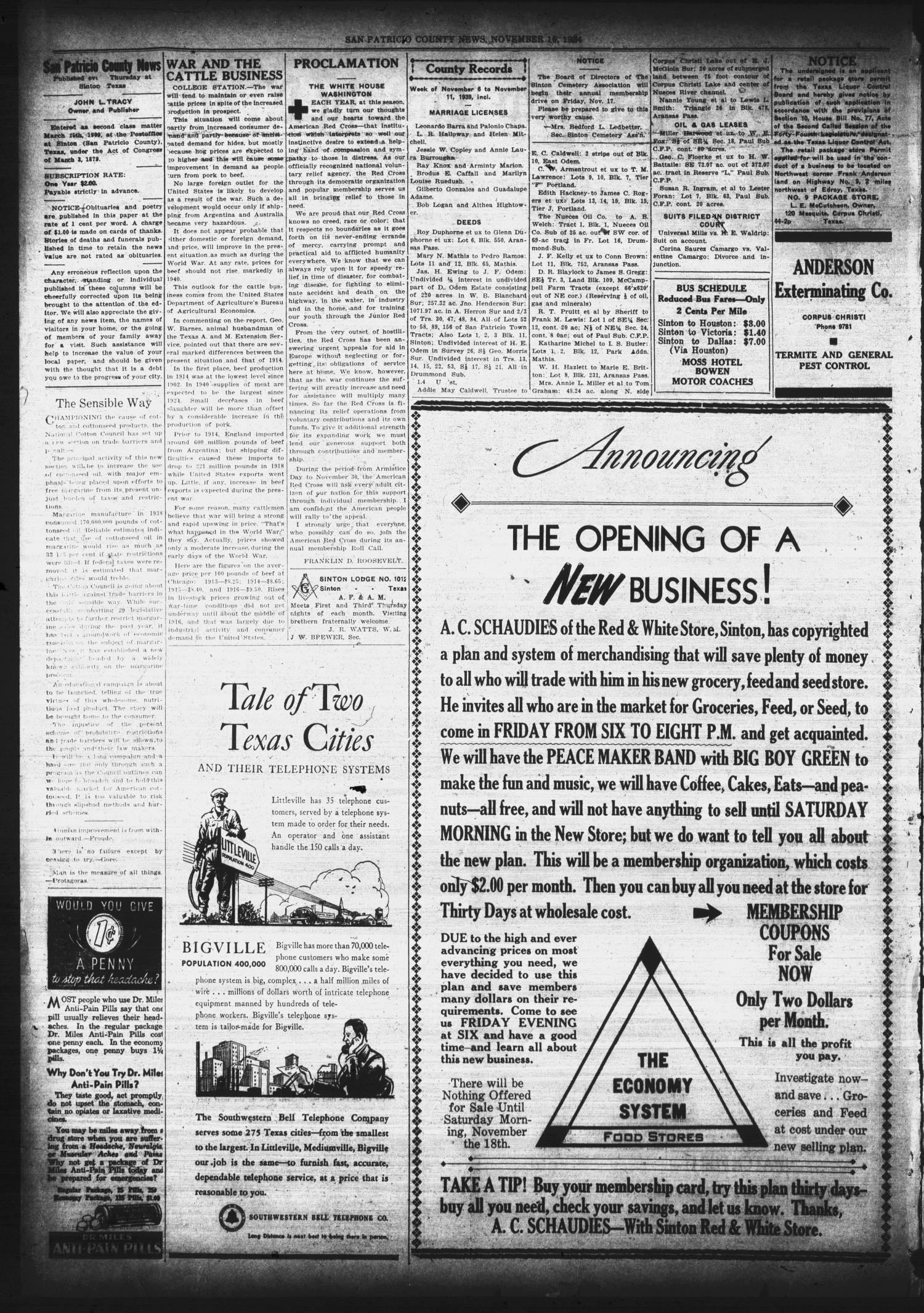 San Patricio County News (Sinton, Tex.), Vol. 31, No. 44, Ed. 1 Thursday, November 16, 1939
                                                
                                                    [Sequence #]: 2 of 8
                                                