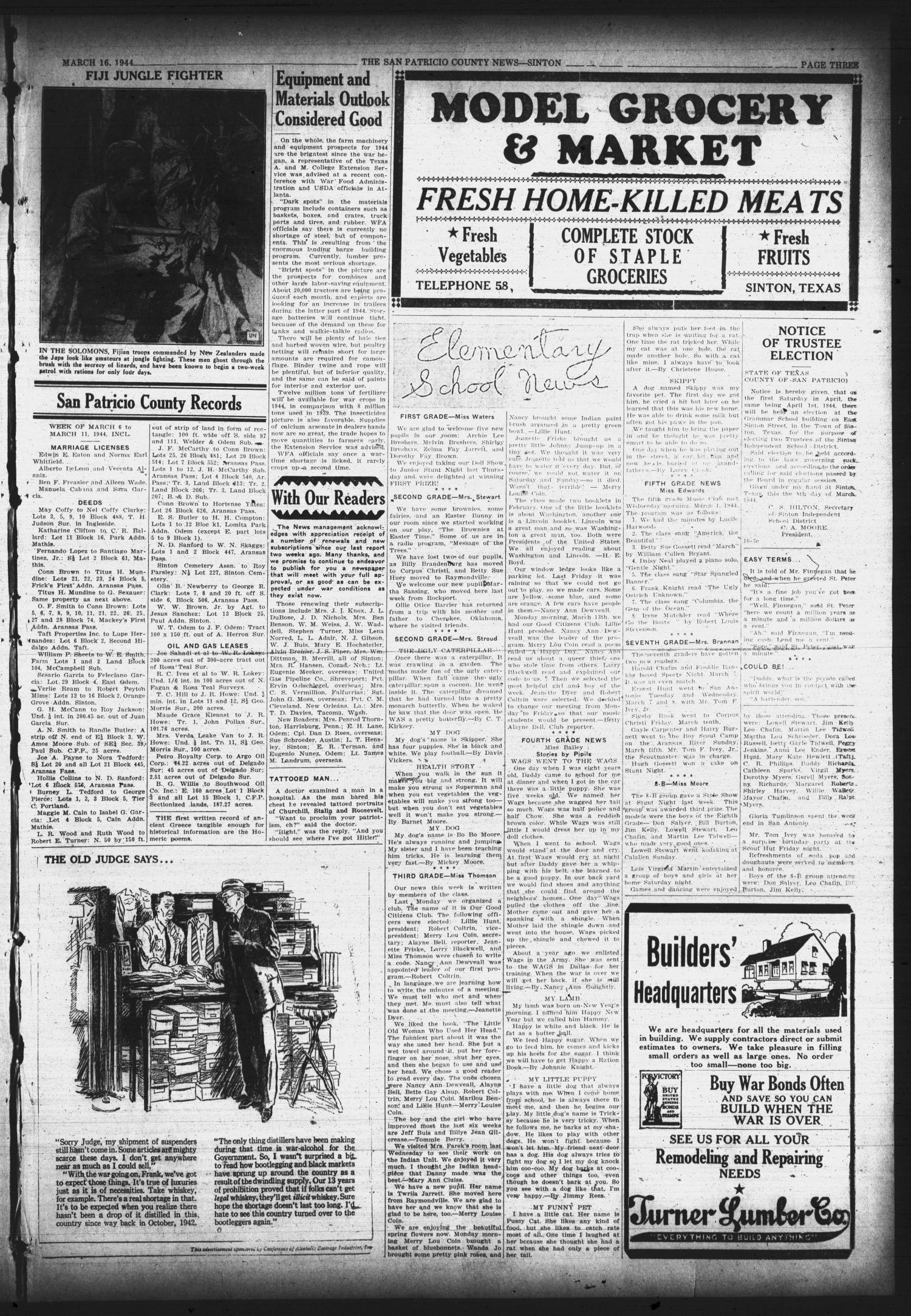 San Patricio County News (Sinton, Tex.), Vol. 36, No. 10, Ed. 1 Thursday, March 16, 1944
                                                
                                                    [Sequence #]: 3 of 8
                                                