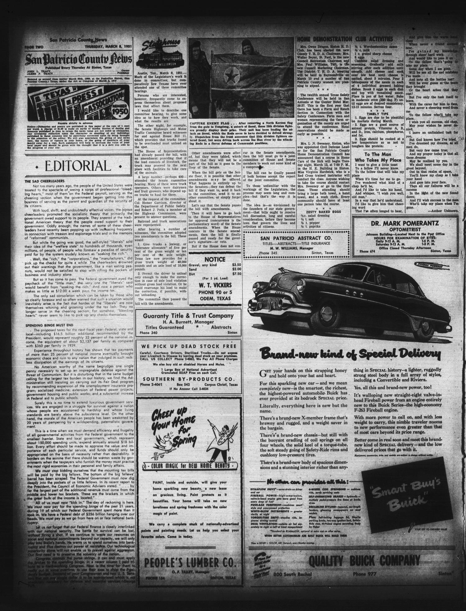 San Patricio County News (Sinton, Tex.), Vol. 43, No. 10, Ed. 1 Thursday, March 8, 1951
                                                
                                                    [Sequence #]: 2 of 8
                                                
