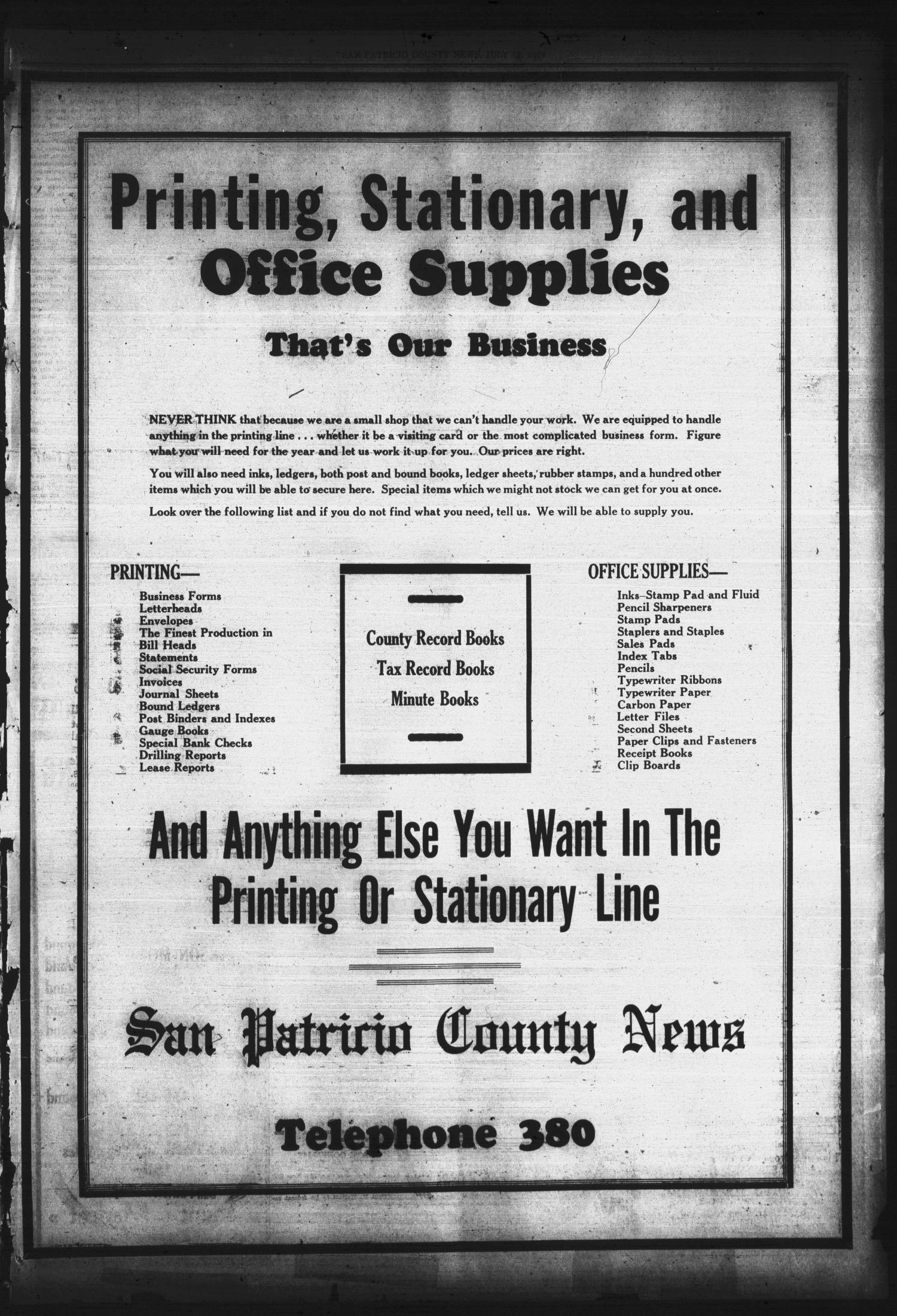 San Patricio County News (Sinton, Tex.), Vol. 31, No. 26, Ed. 1 Thursday, July 13, 1939
                                                
                                                    [Sequence #]: 3 of 16
                                                