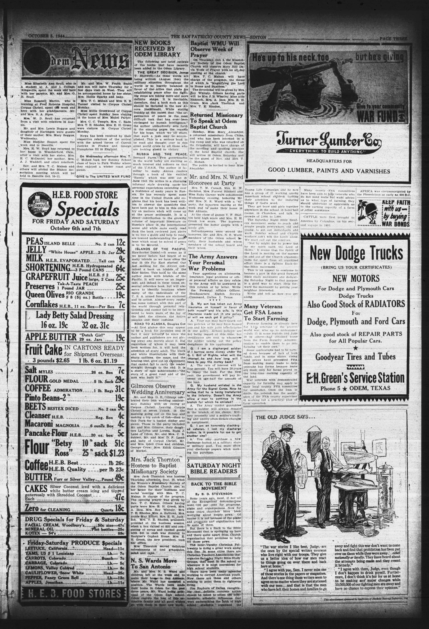 San Patricio County News (Sinton, Tex.), Vol. 36, No. 39, Ed. 1 Thursday, October 5, 1944
                                                
                                                    [Sequence #]: 3 of 8
                                                