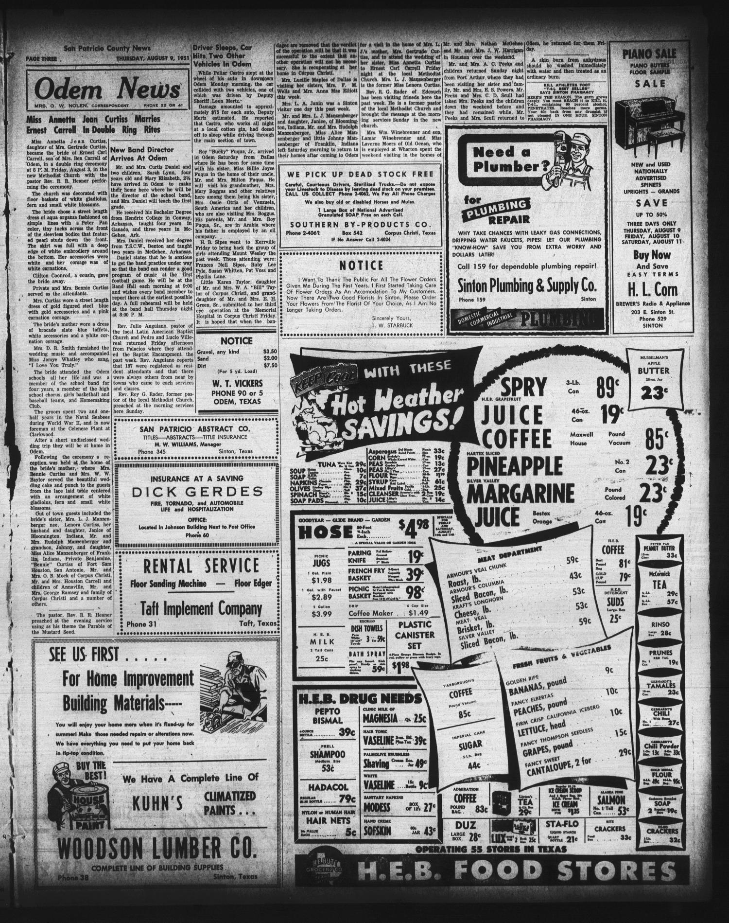 San Patricio County News (Sinton, Tex.), Vol. 43, No. 32, Ed. 1 Thursday, August 9, 1951
                                                
                                                    [Sequence #]: 3 of 8
                                                